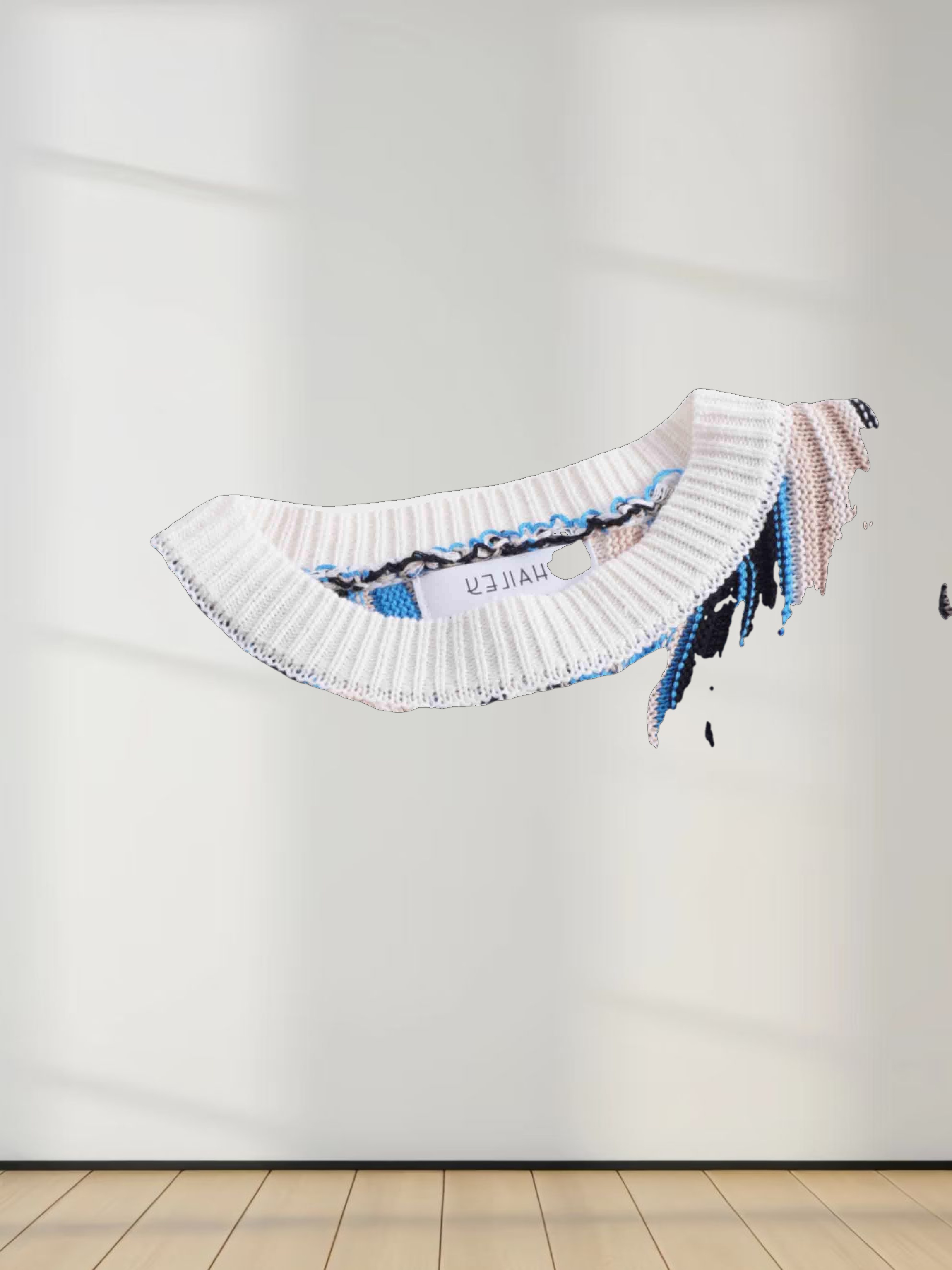 Wave Design Crew Neck Sweater-Tan/Blue