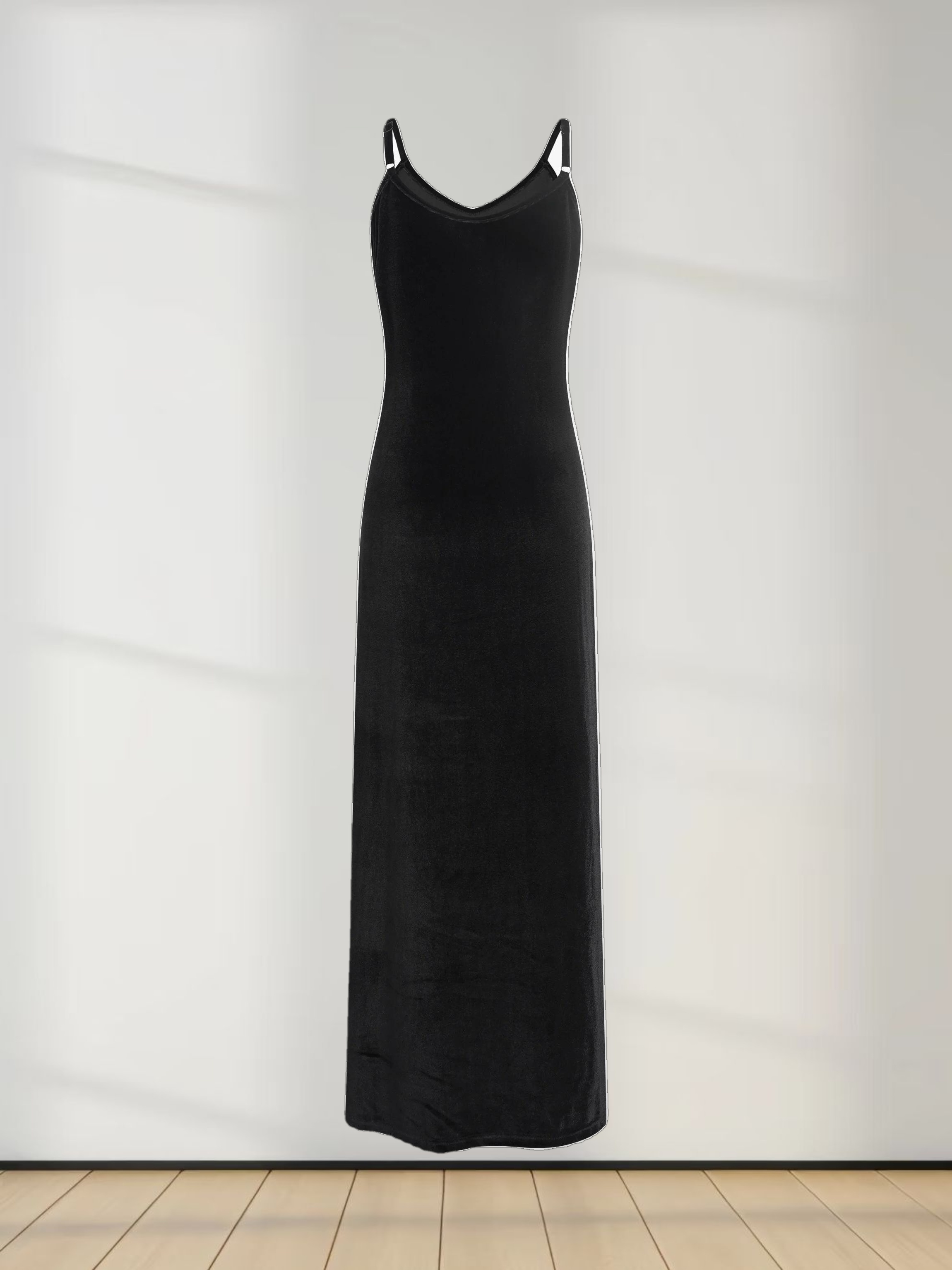 Ombre Velour Slip Dress-Black