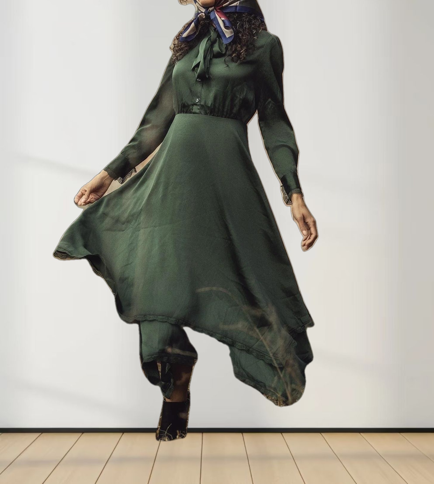 Double Layer Hem Dress-Green