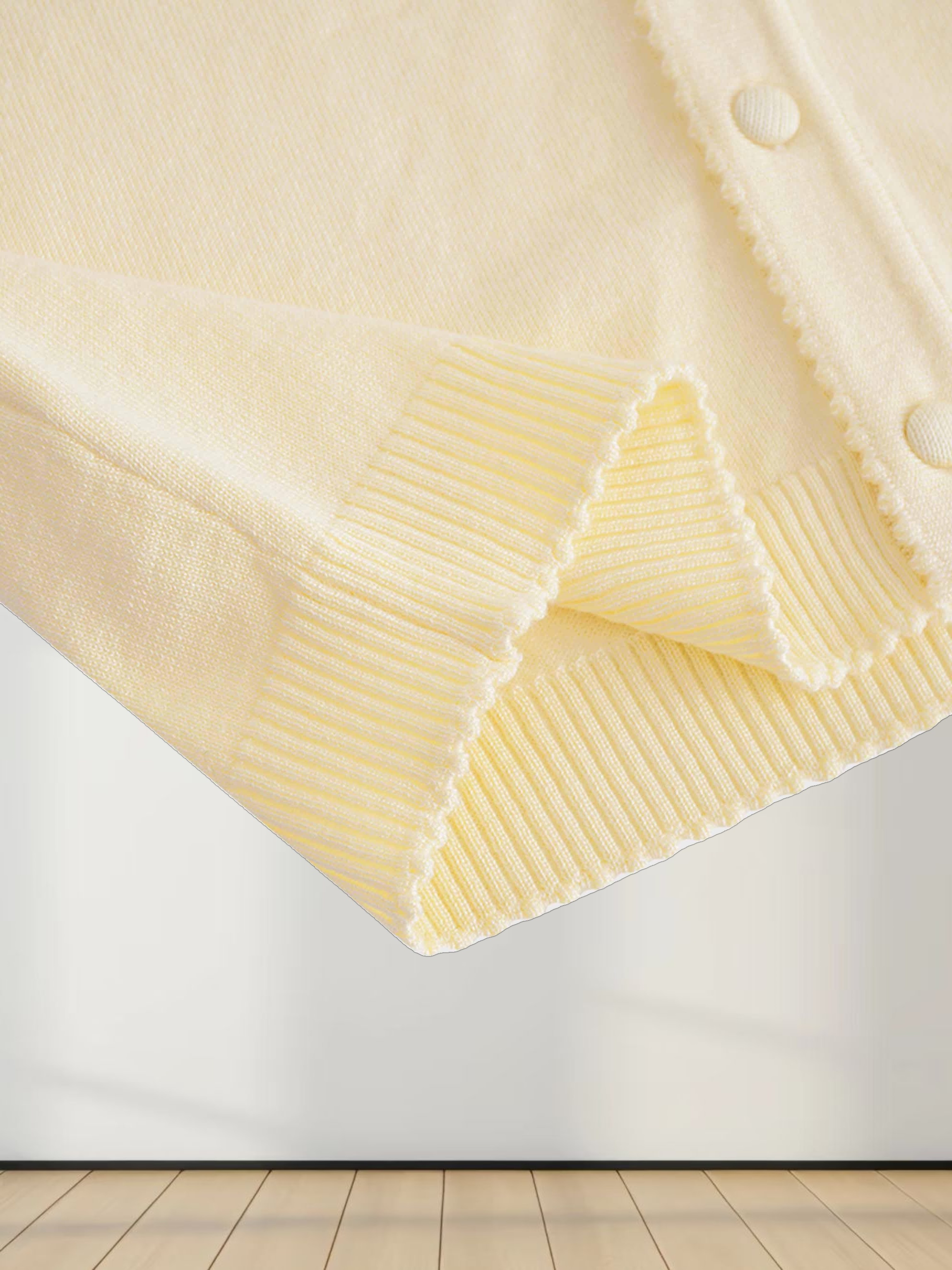 Trim Detail Crew Crop Cardigan-Yellow