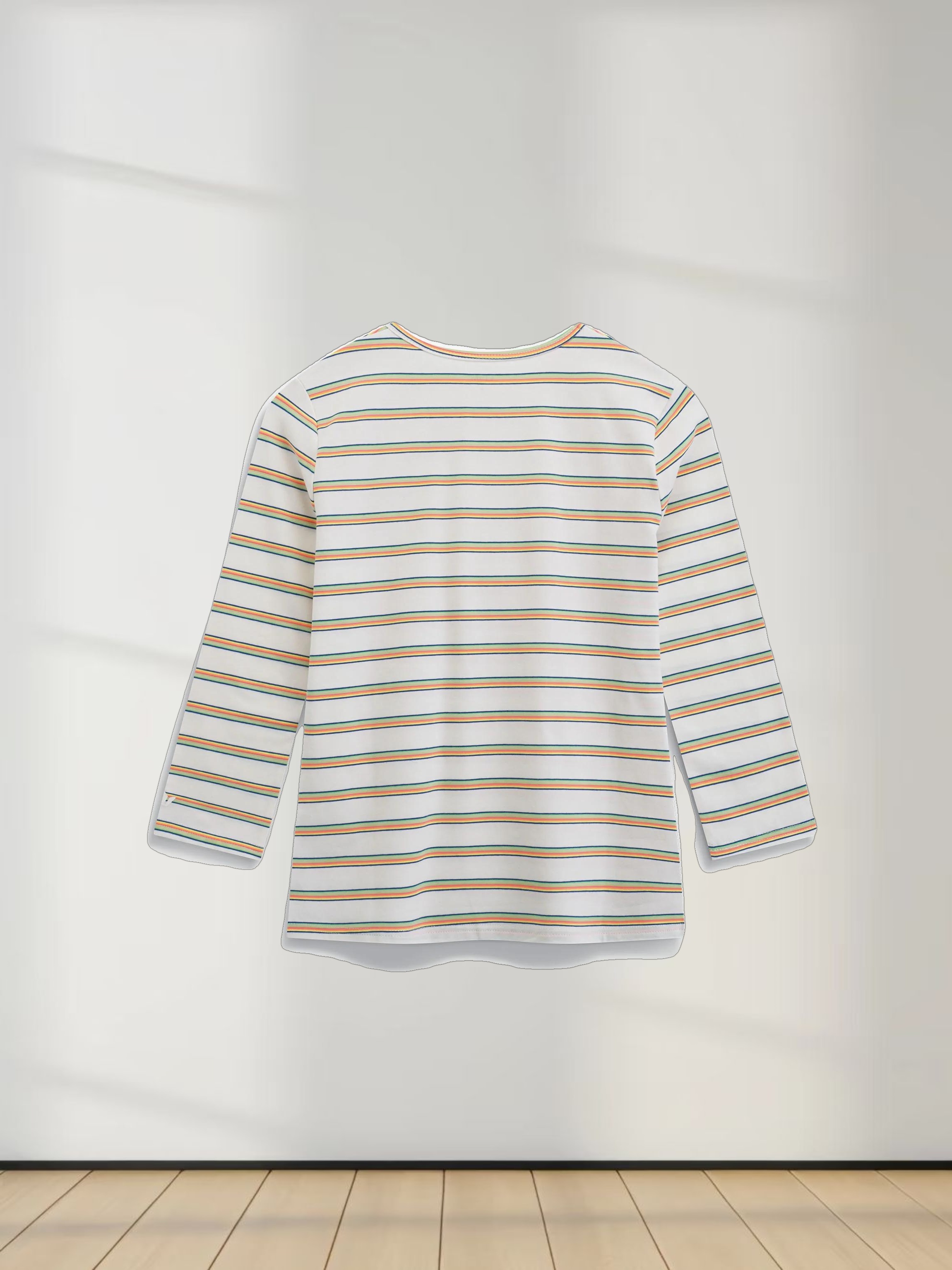 Flat Striped Crew Tee 3Q-White/Neon Stripe