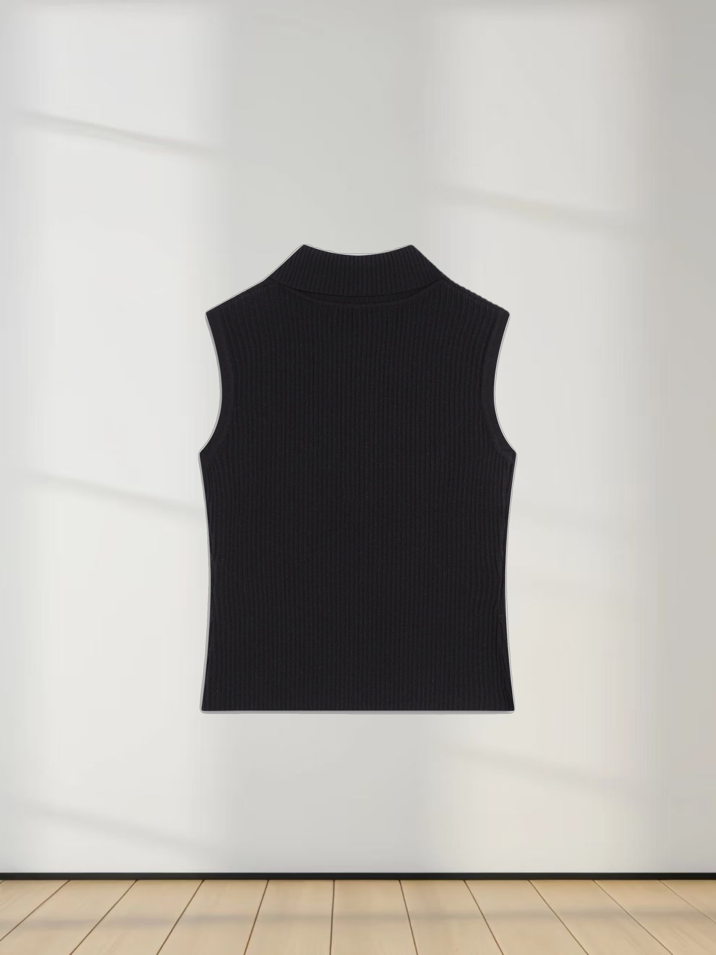 Sleeveless Ribbed Turtleneck-Black