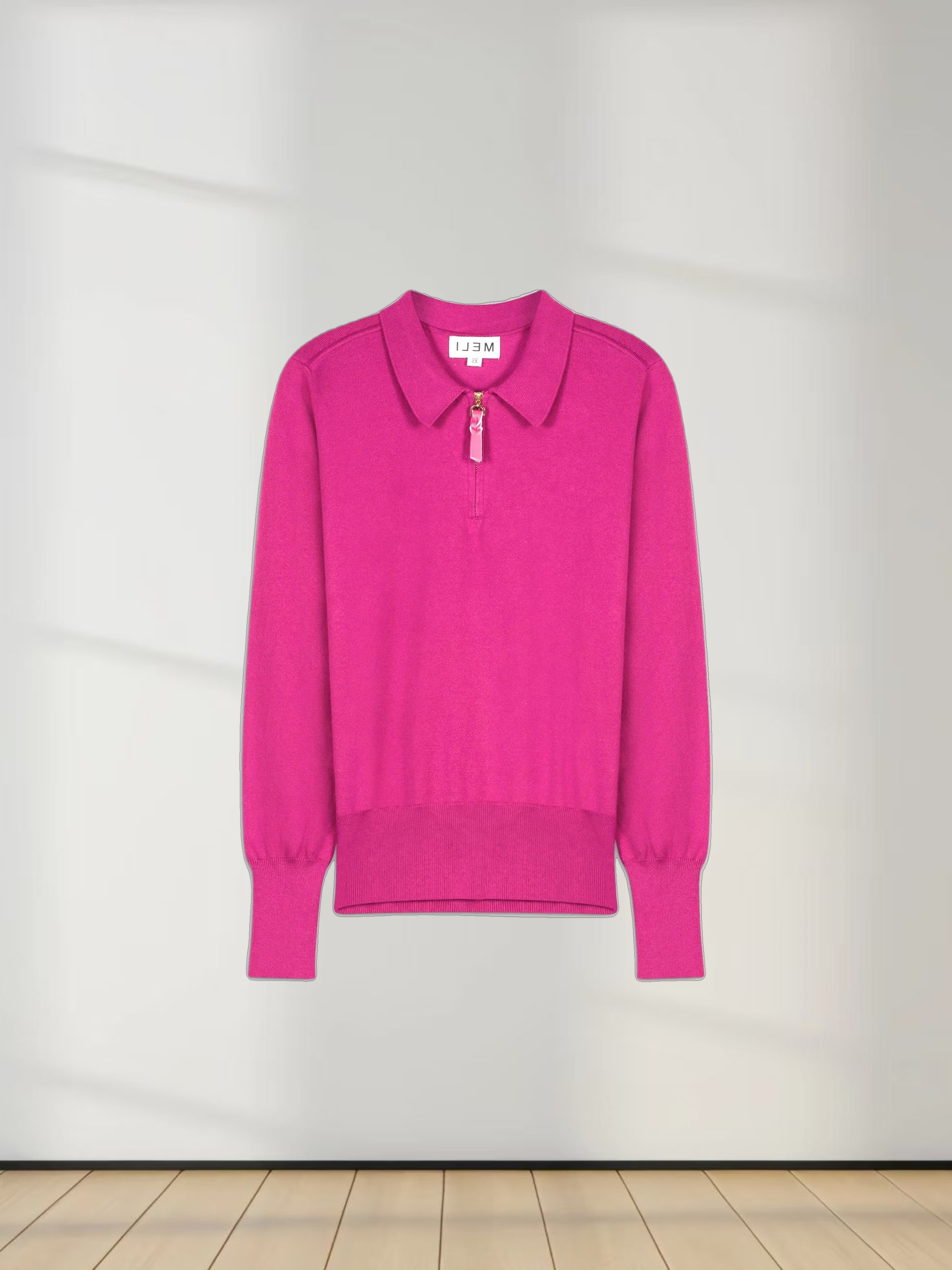 ZIPPER COLLAR SWEATER-MAGENTA