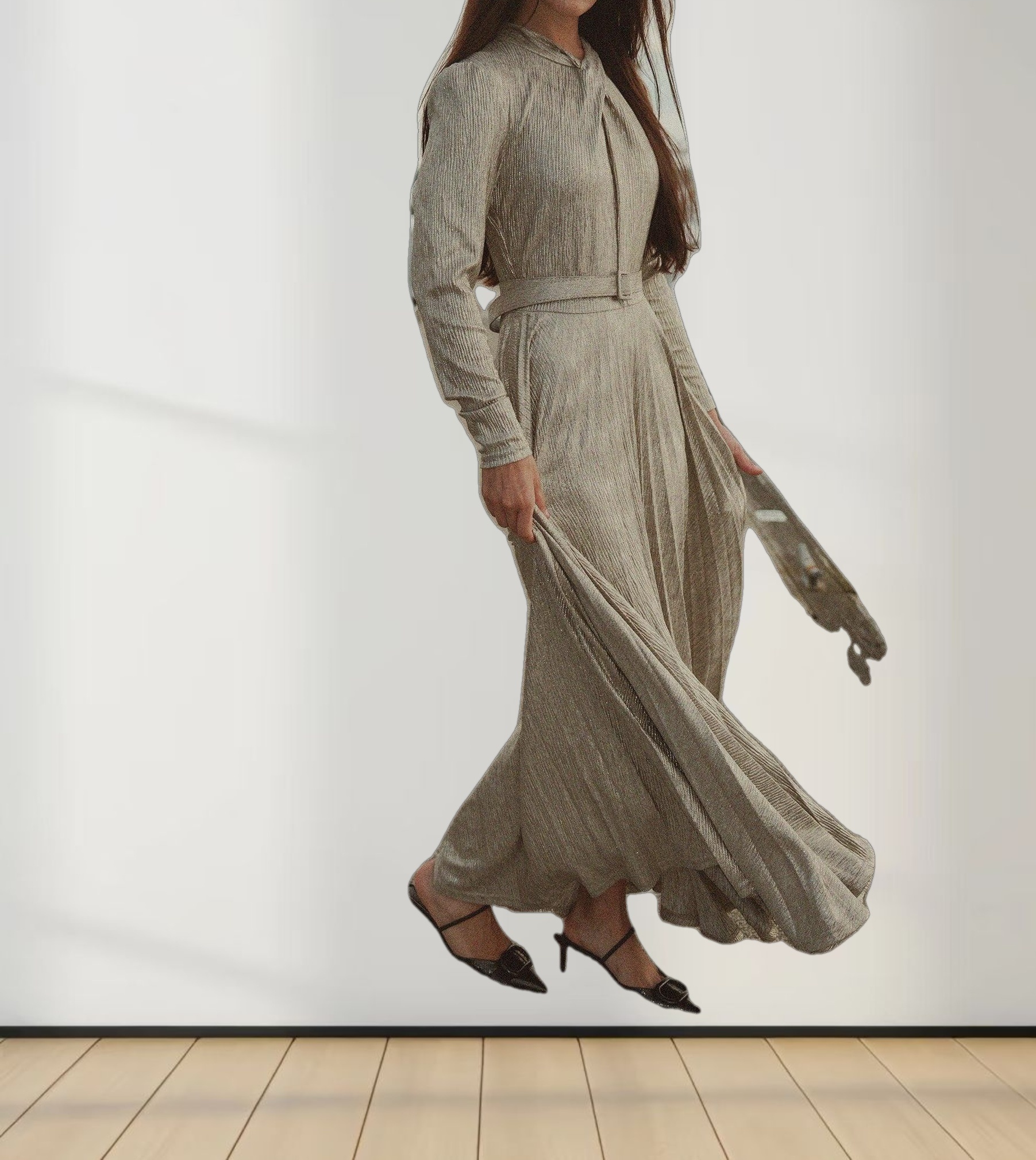 Shimmer Front Knot Pleat Dress 50