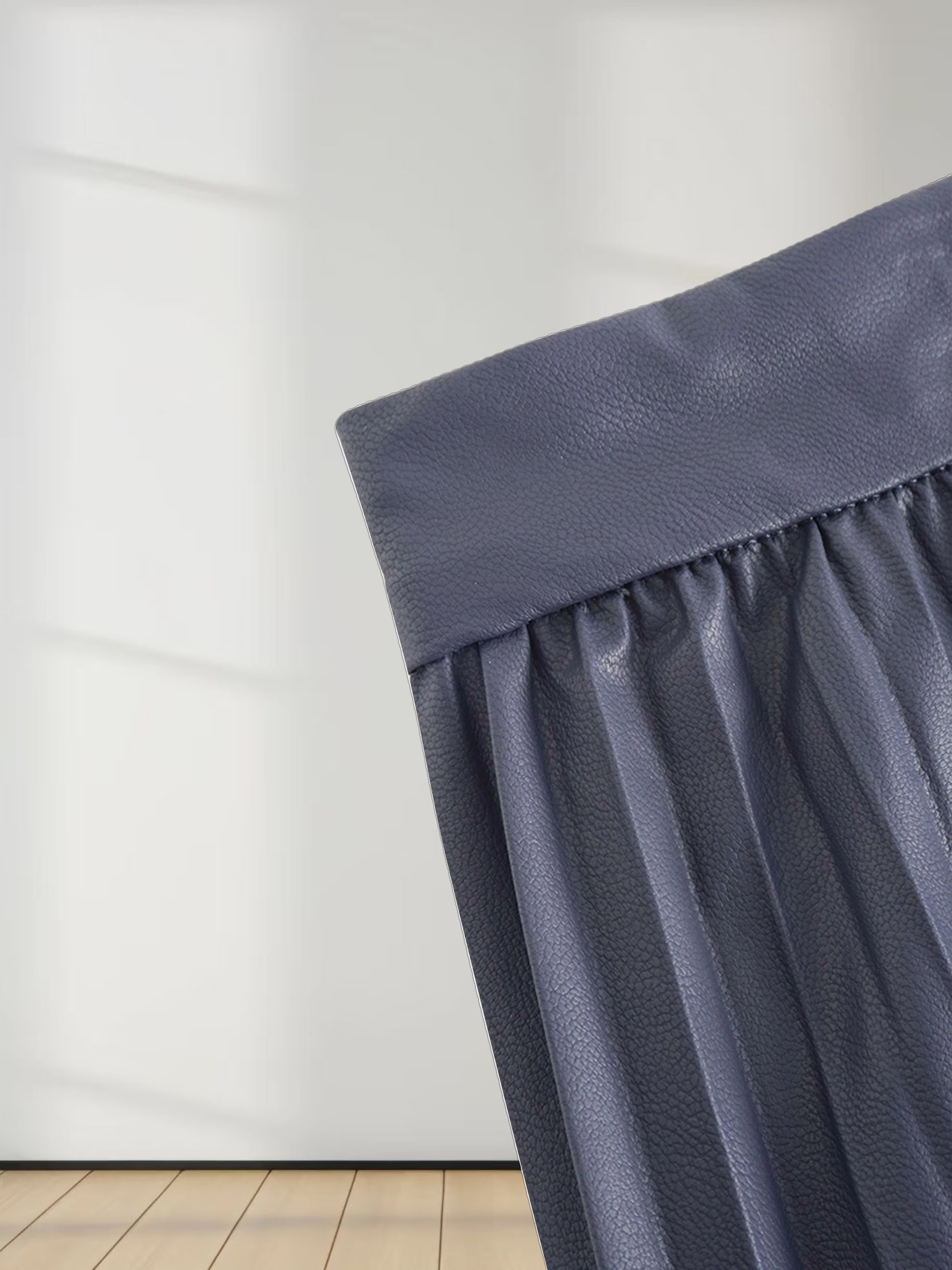 Accordion Pleated Faux Leather Skirt-Navy