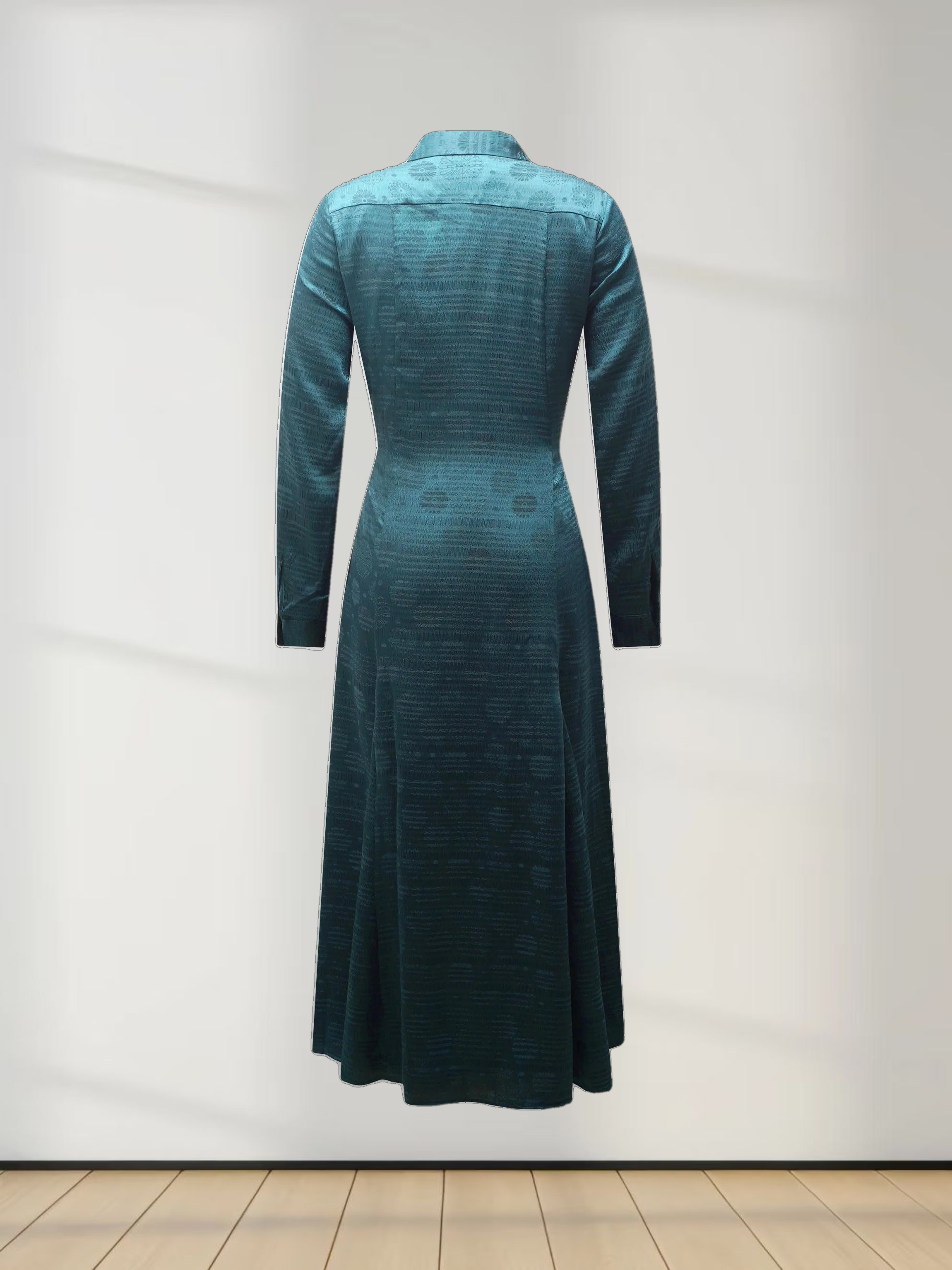 Collared A-Line Shirtdress-Teal Floral