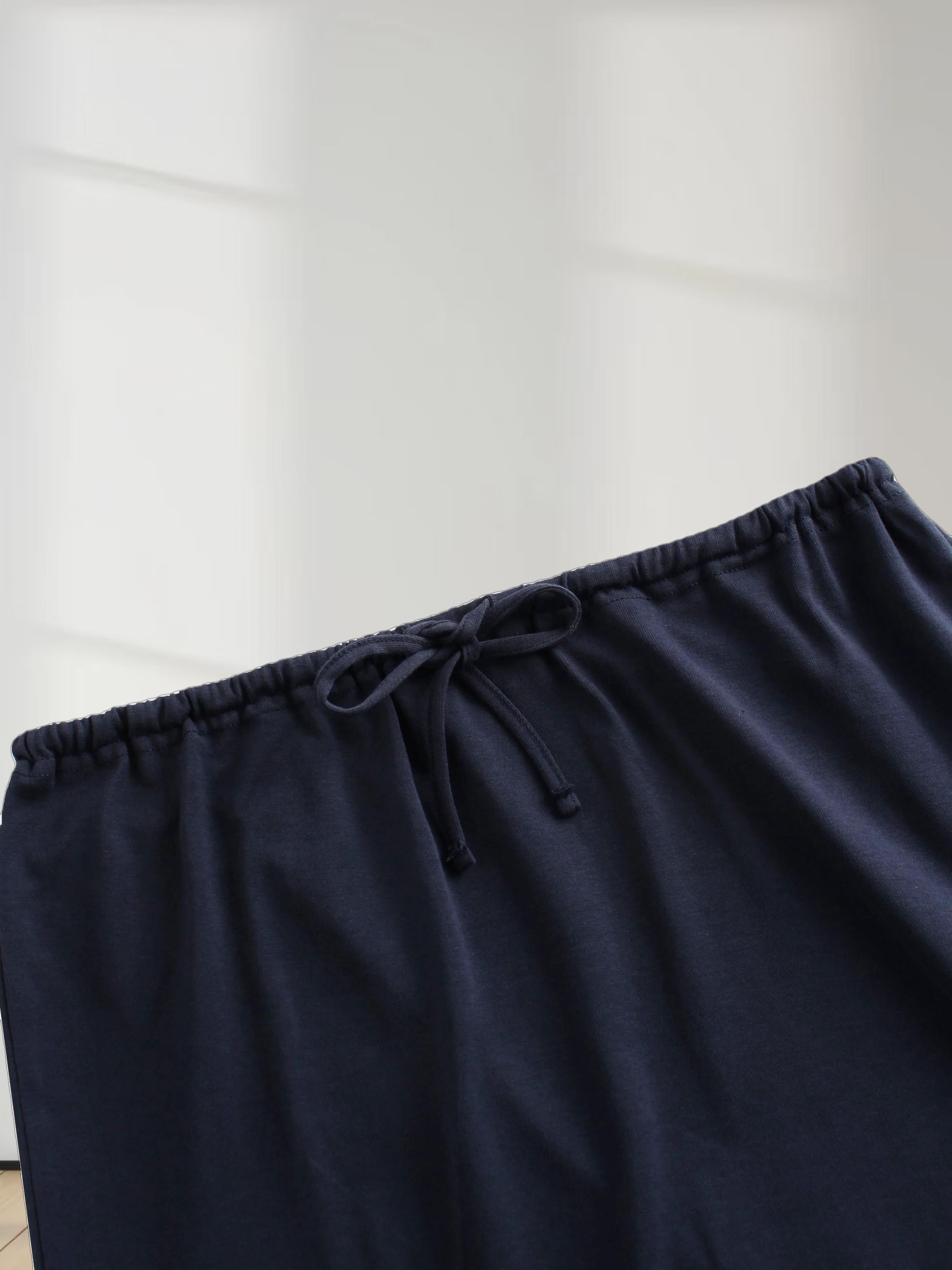 Straight Maxi Drawstring T-Shirt Skirt-Navy