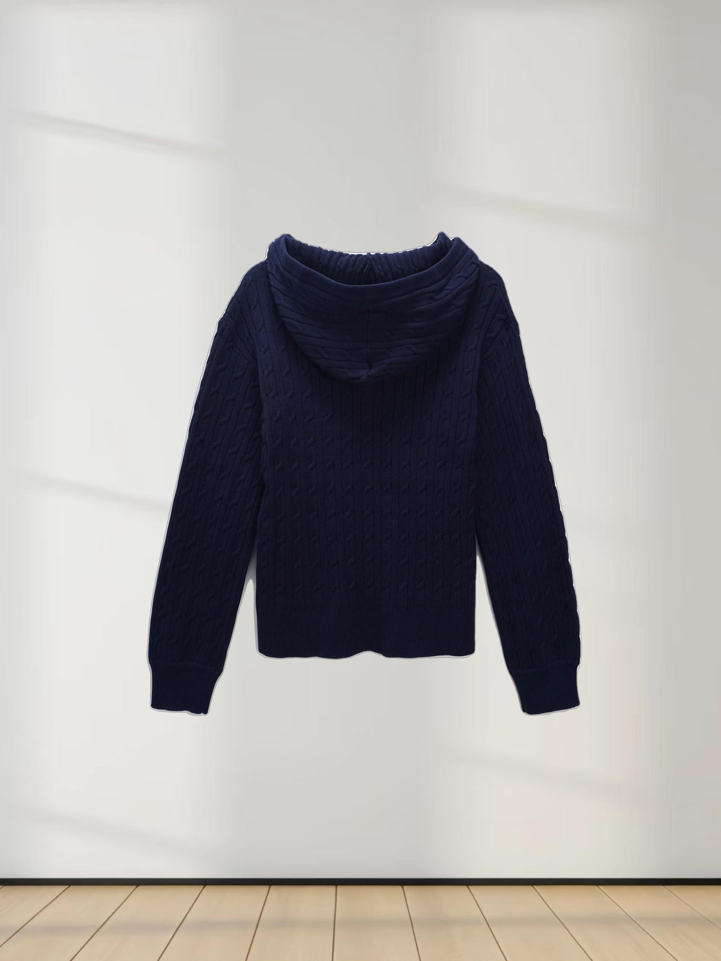 Zip Up Cable Hoodie-Navy