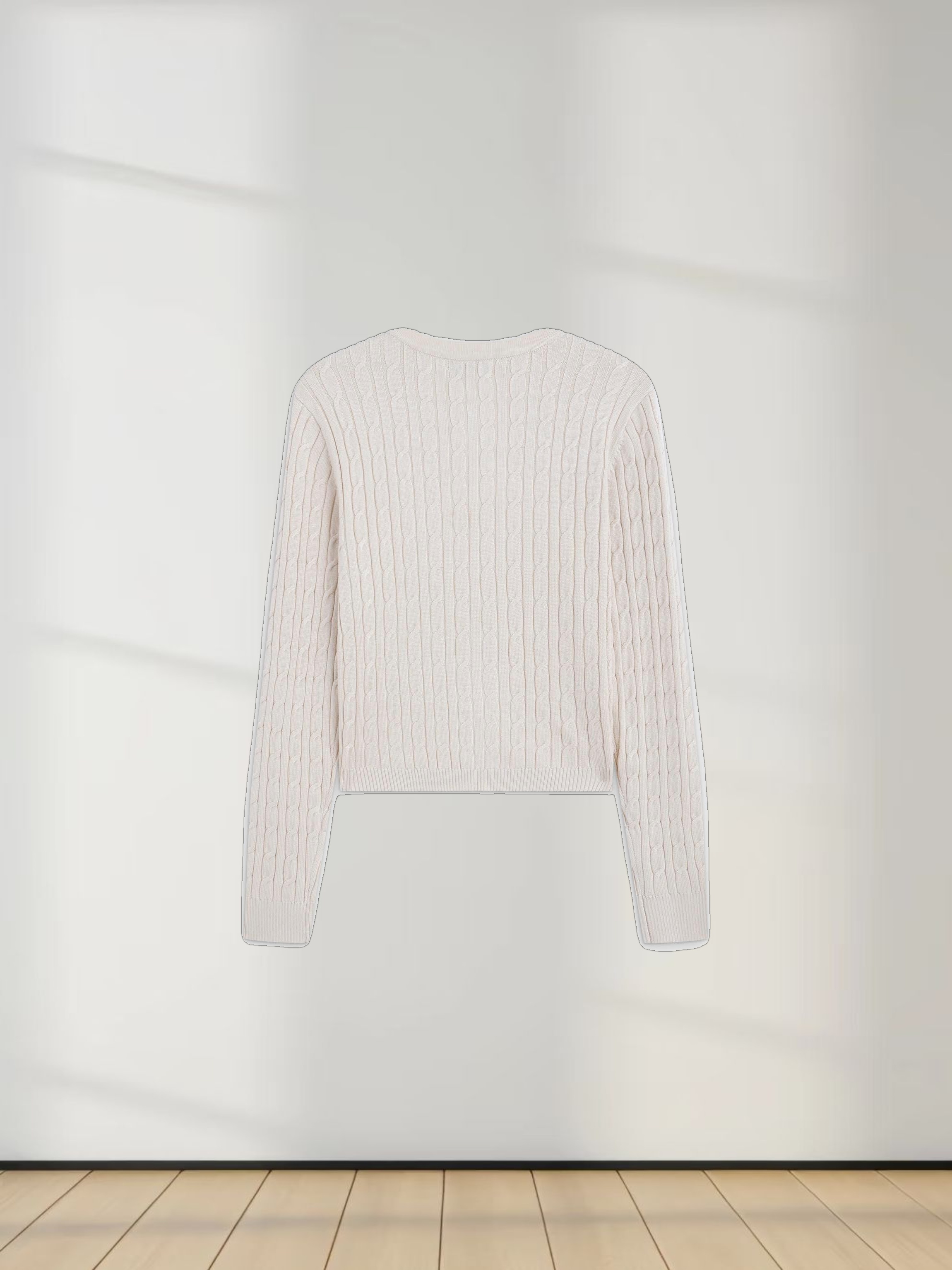 Cable Knit Crew Cardigan-Ivory