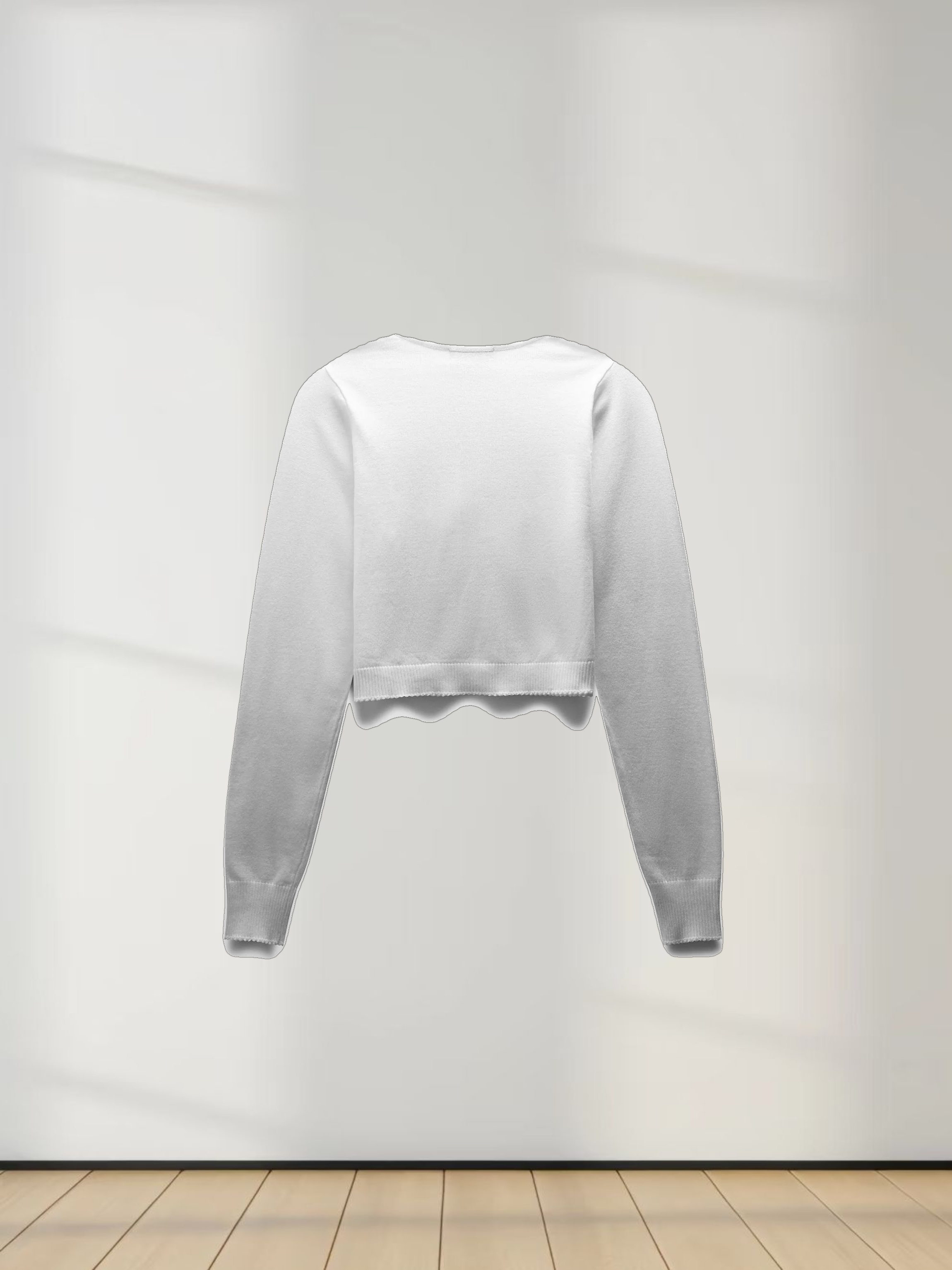 Trim Detail Crew Crop Cardigan-White