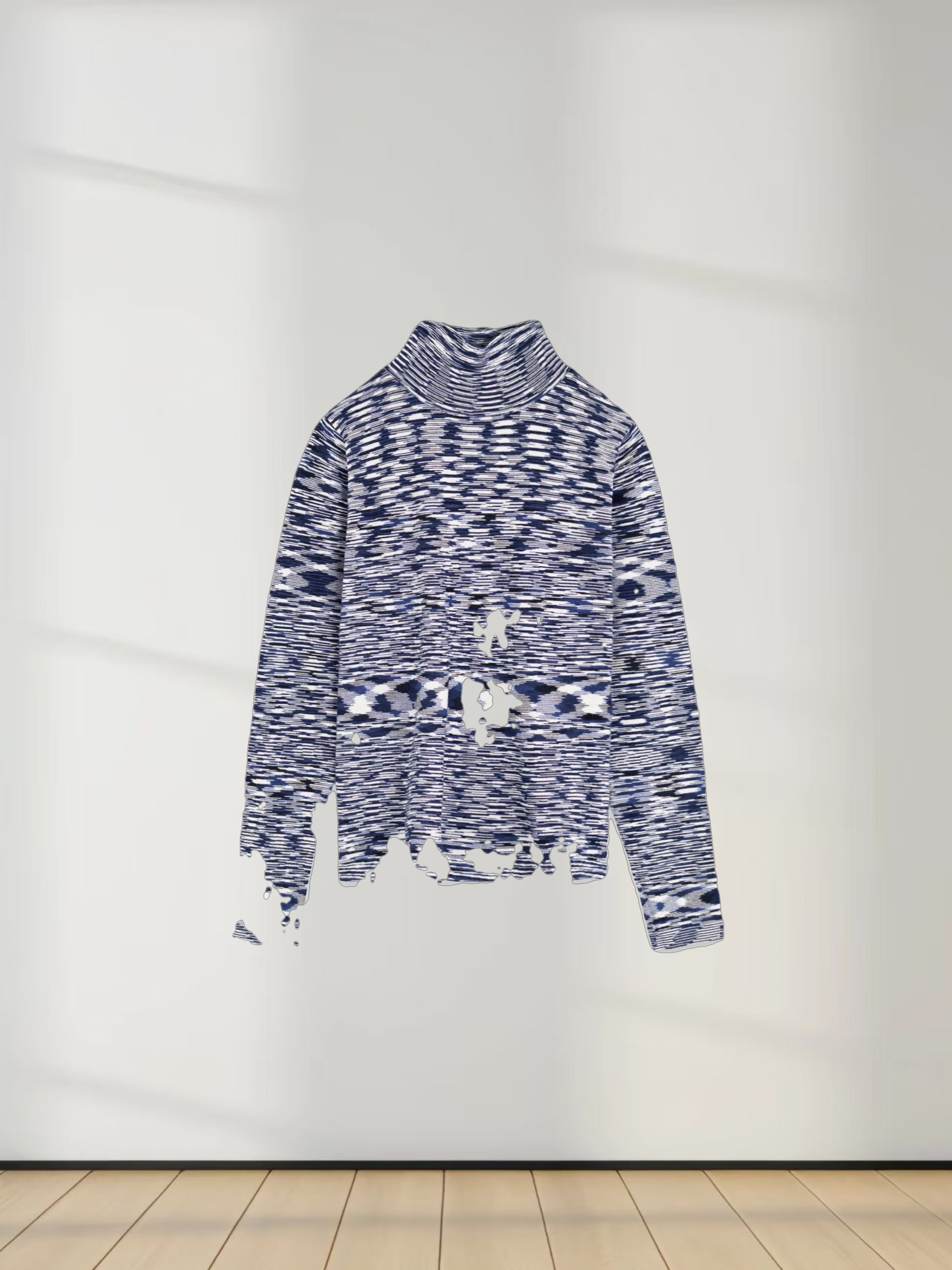 Abstract Stripe Knit Turtleneck-Navy