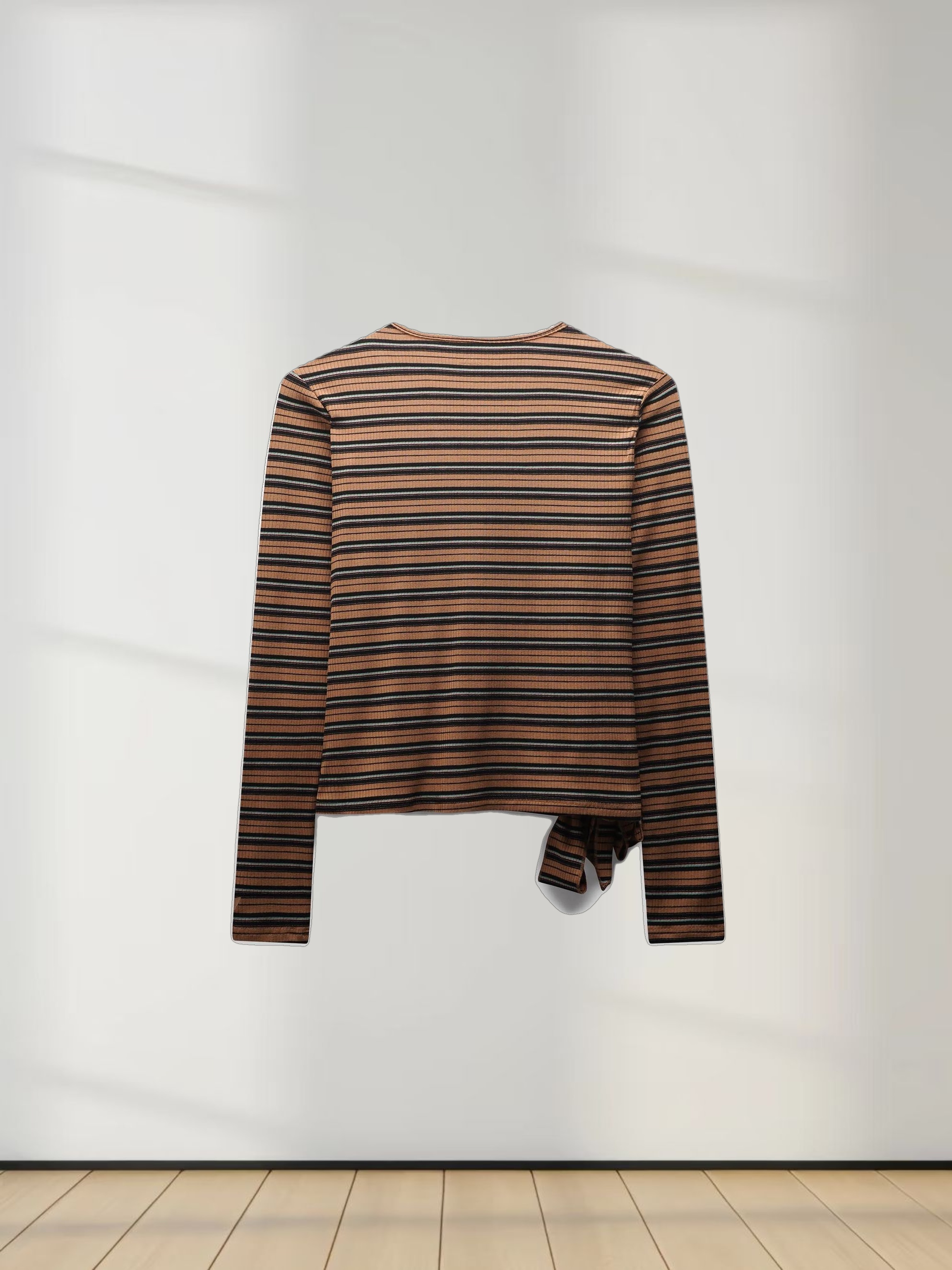 Striped Wrap Tee-Caramel