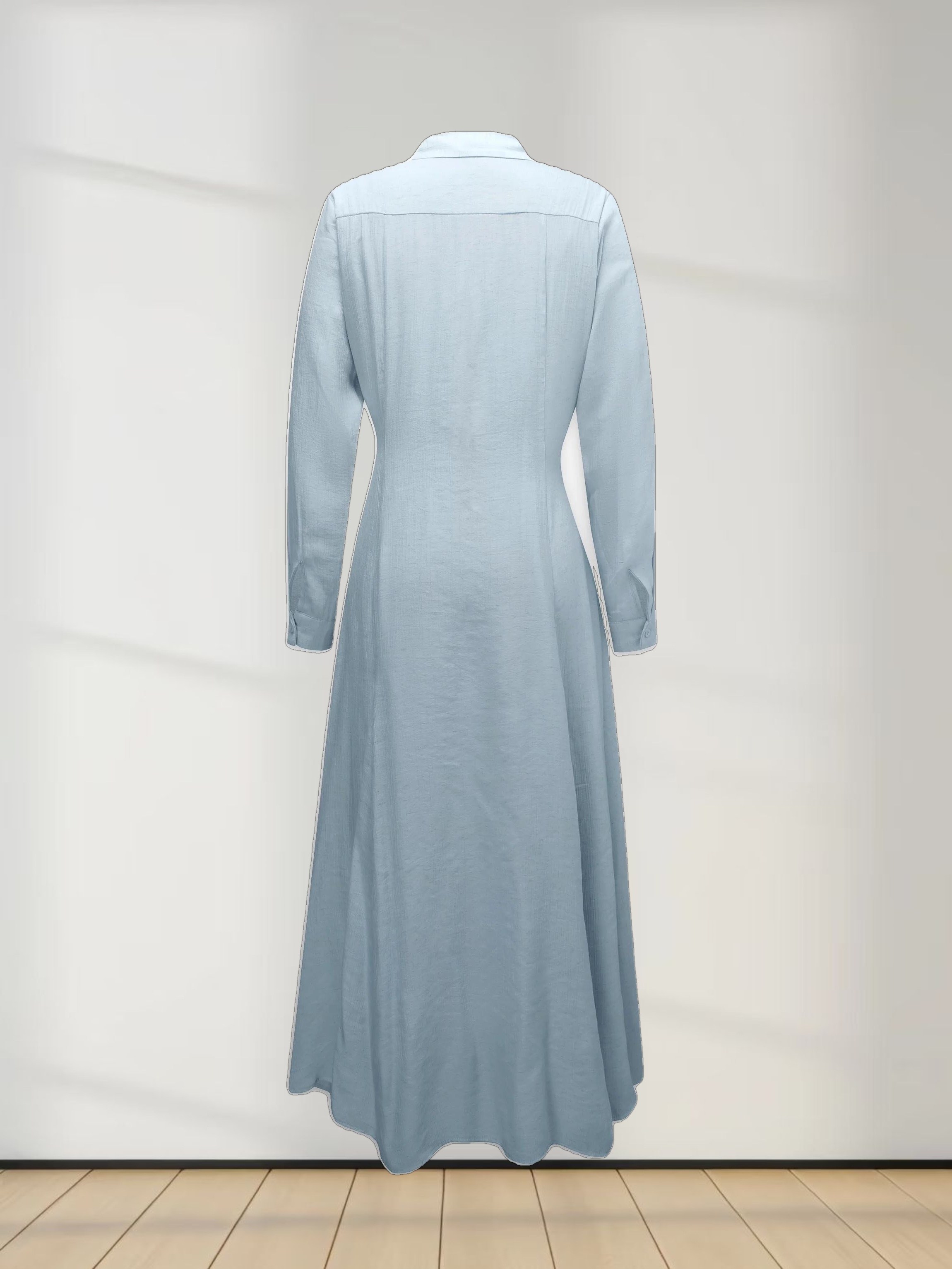 Collared A-Line Shirtdress-Soft Pleat Light Blue