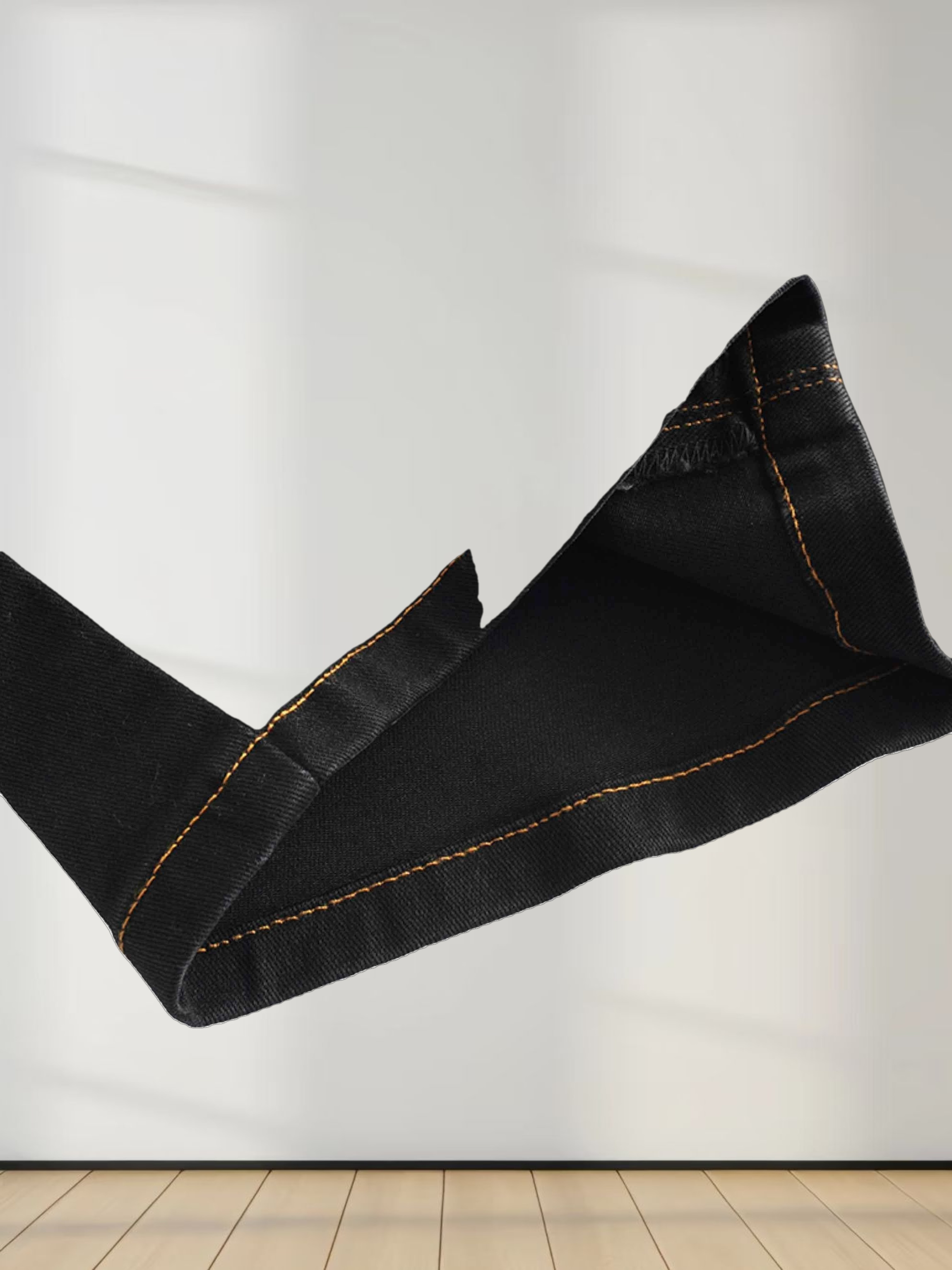 High Waisted V Neck Denim Jumper-Black