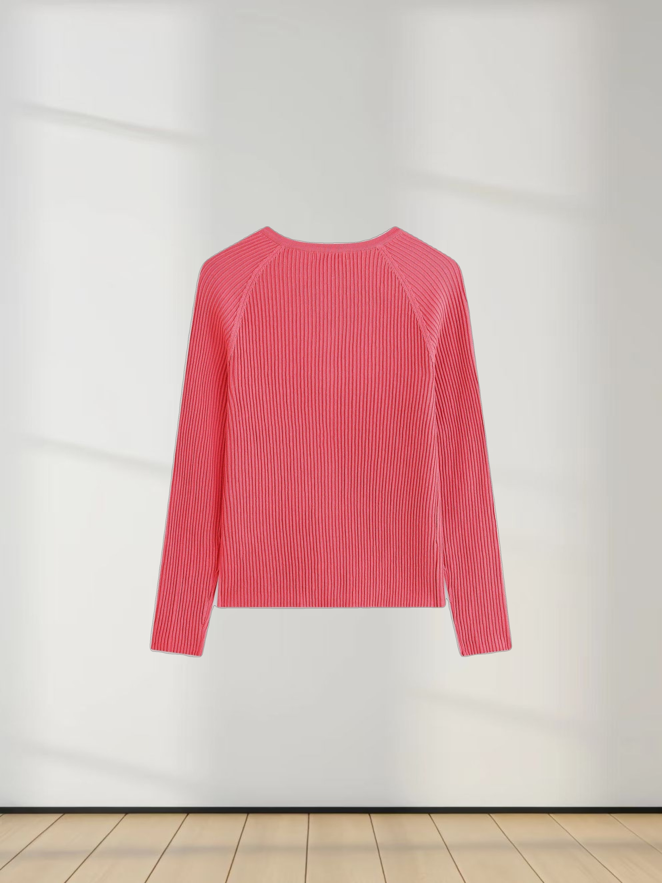 Ribbed Knit Cardigan-Coral