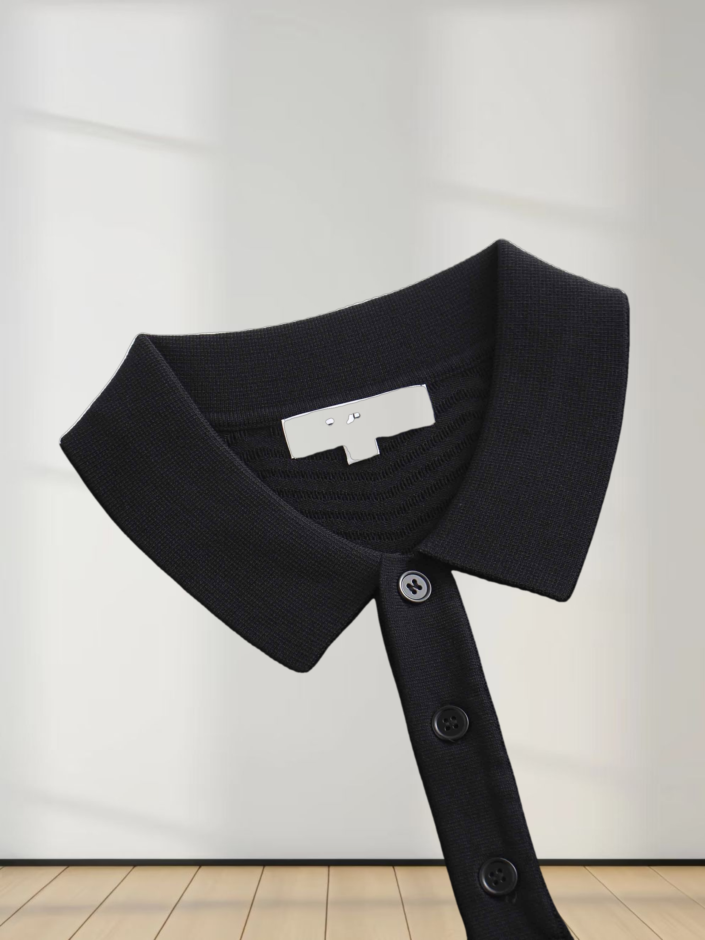 Scallop Edge Collar Sweater-Black