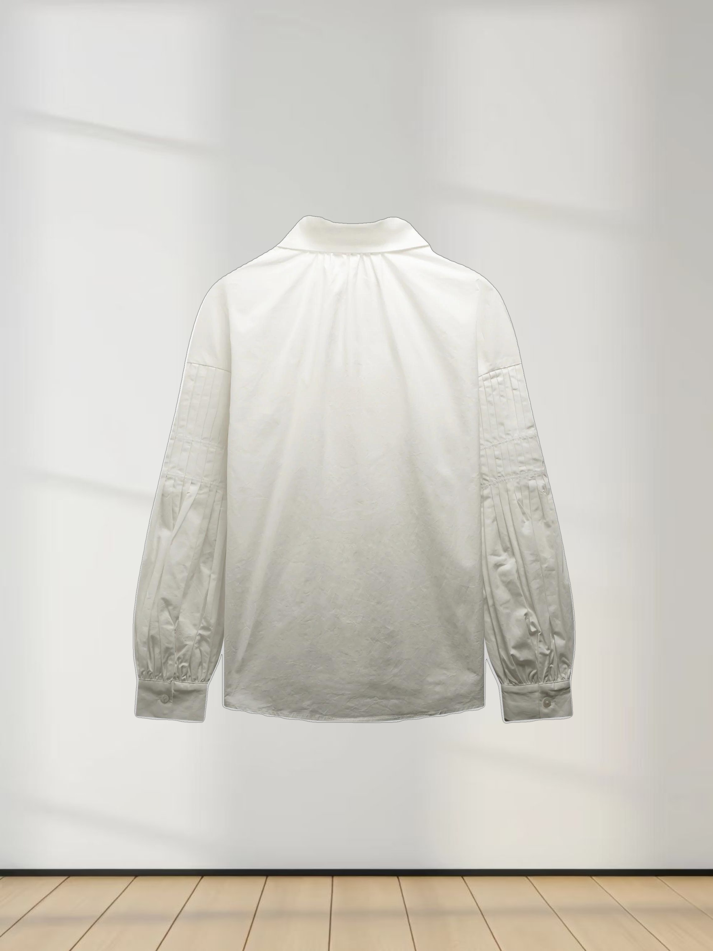 Pleated Sleeve Detail Blouse-White