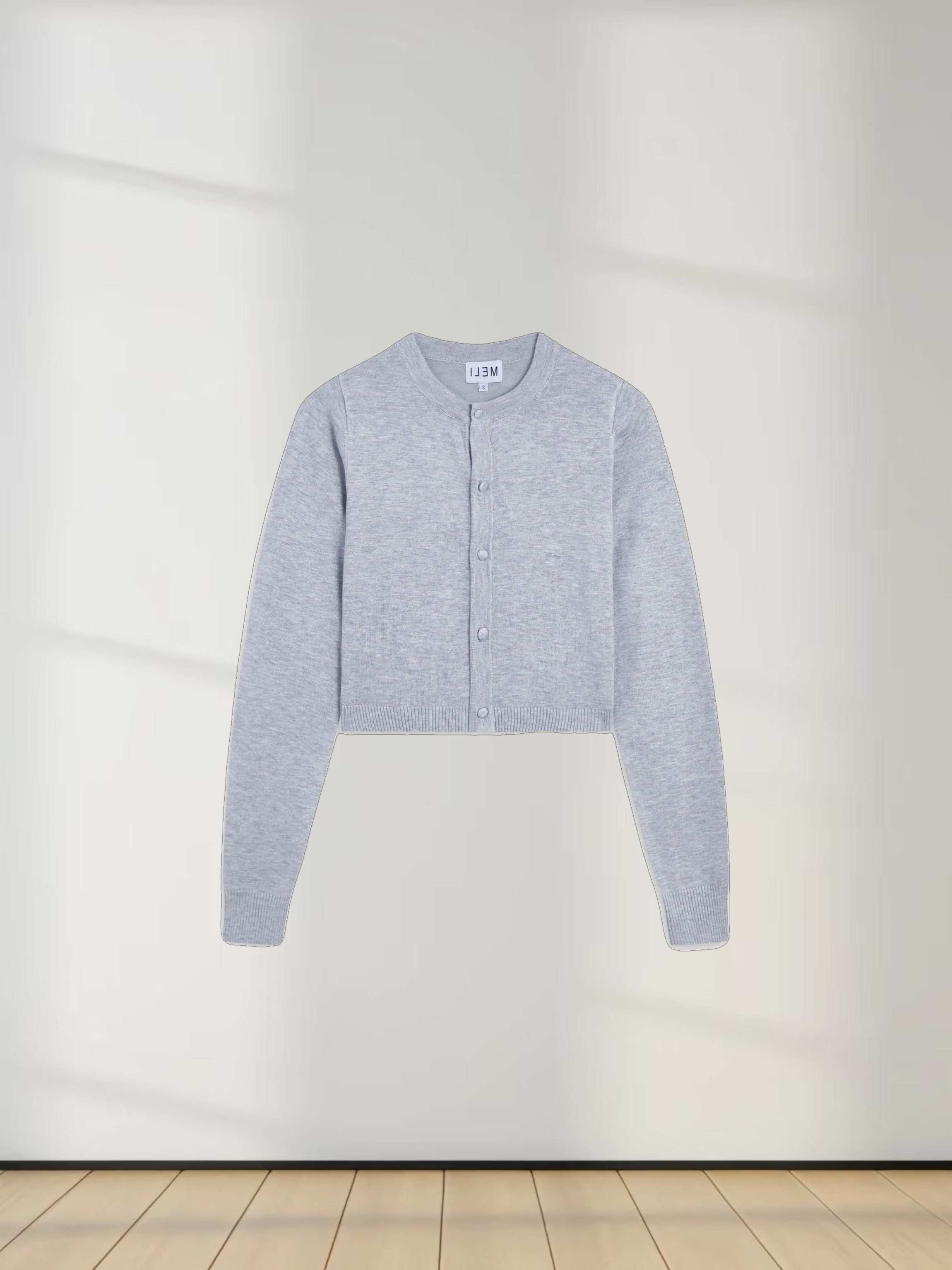 Solid Crew Crop Cardigan-Light Grey