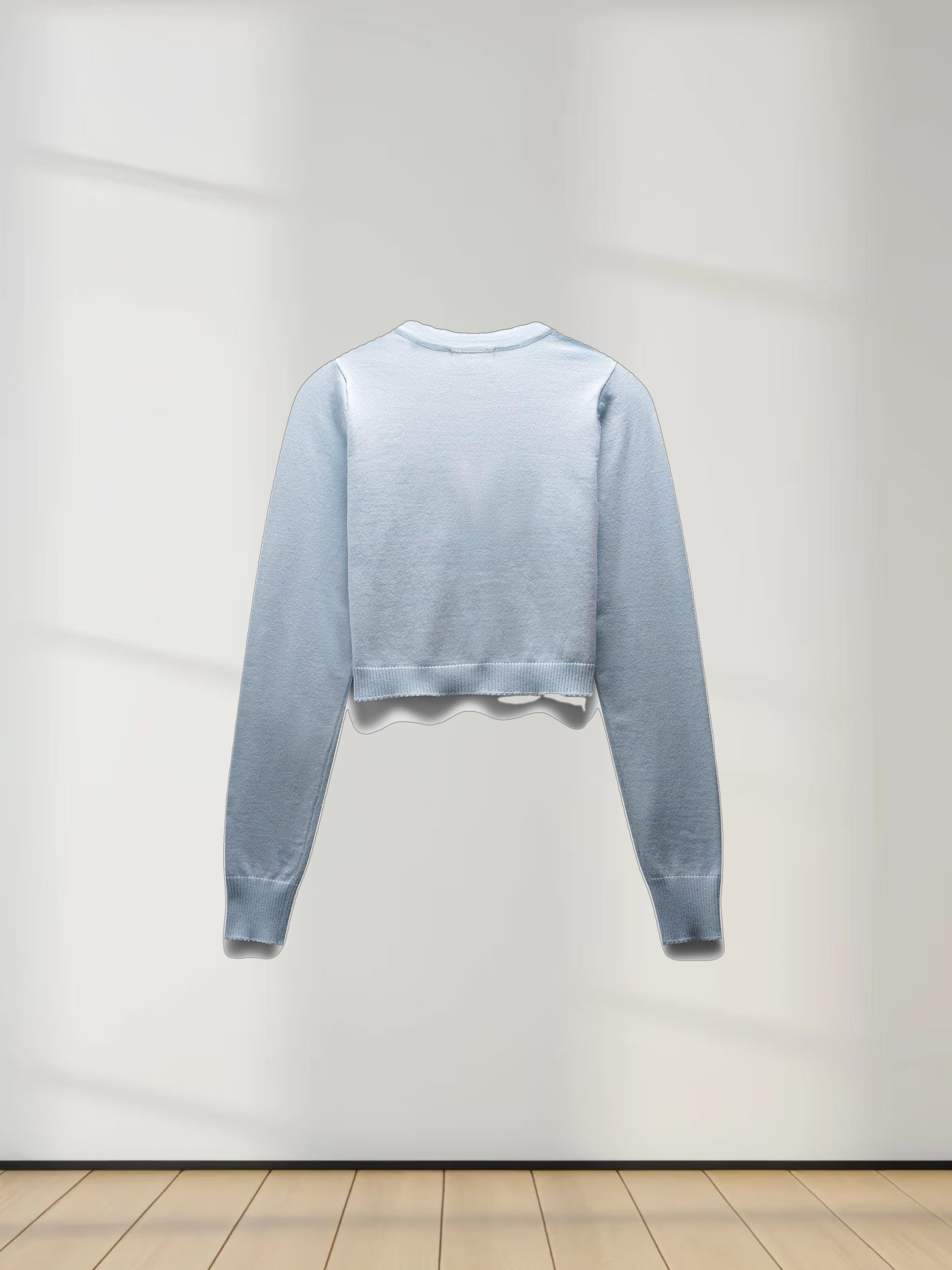 Trim Detail Crew Crop Cardigan-Light Blue