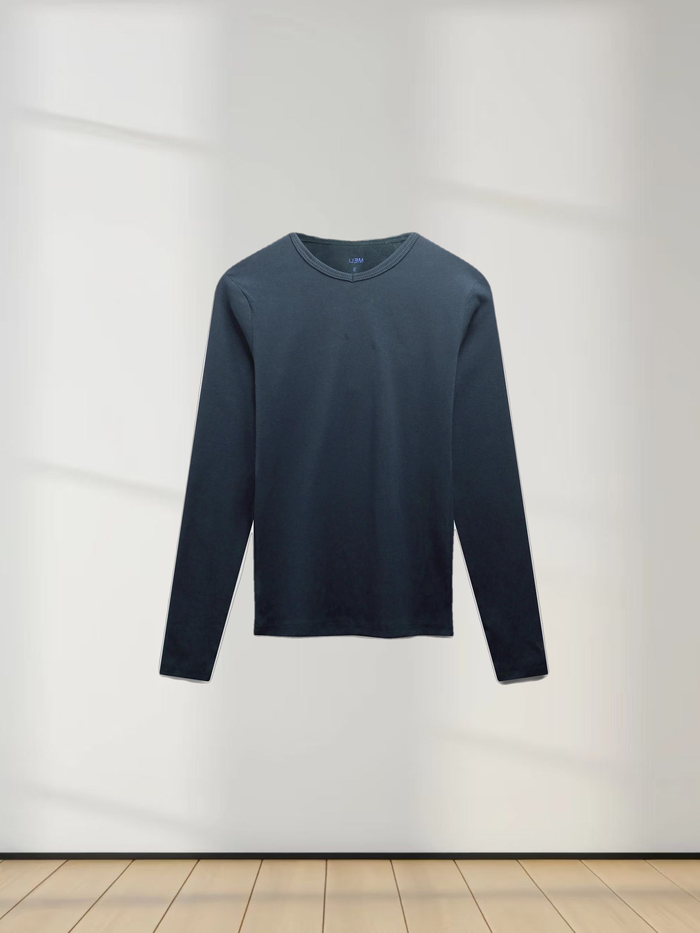 Basic High V Tee Long Sleeve-Deep Navy