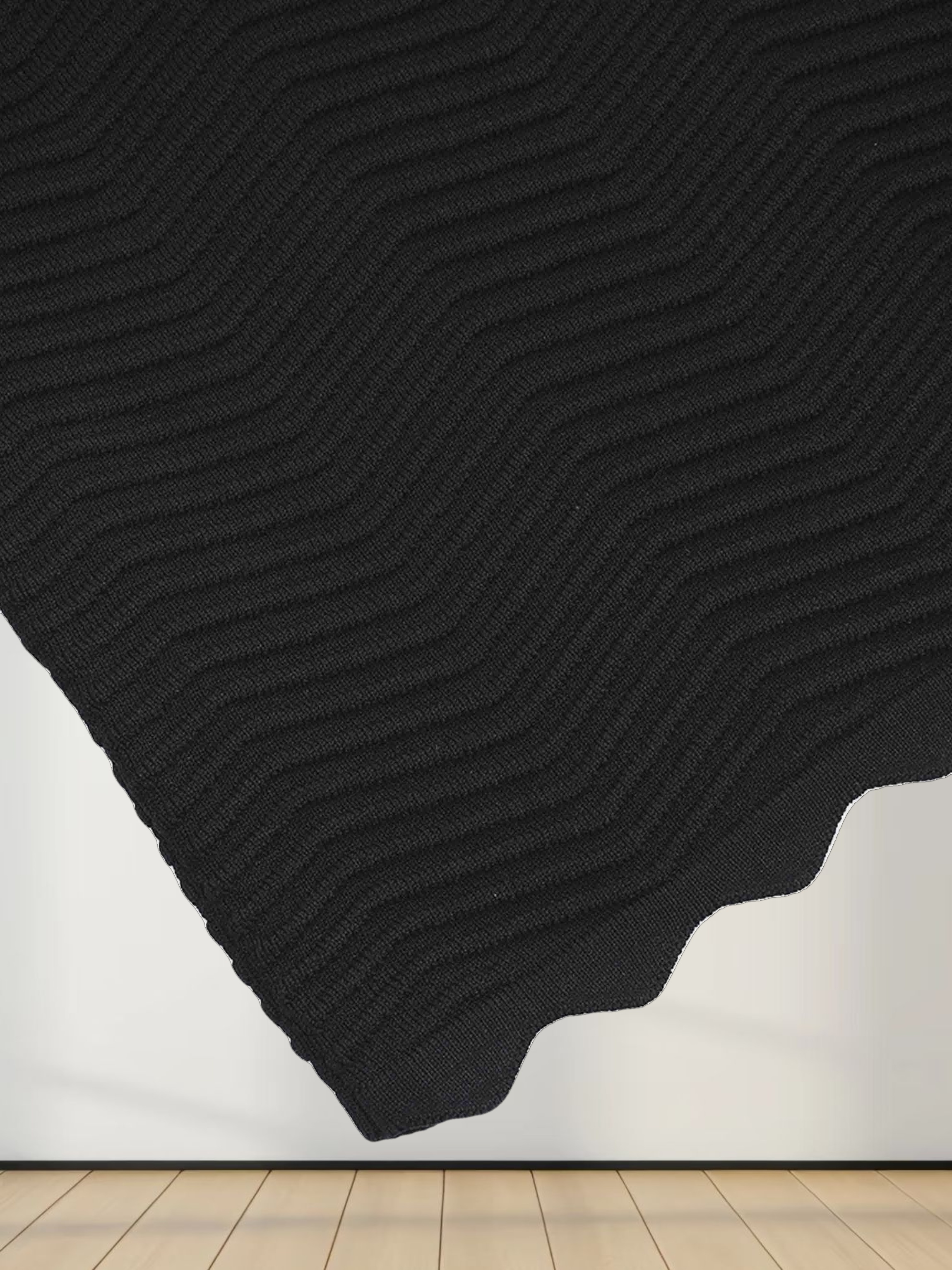 Wave Knit Slip Dress-Black