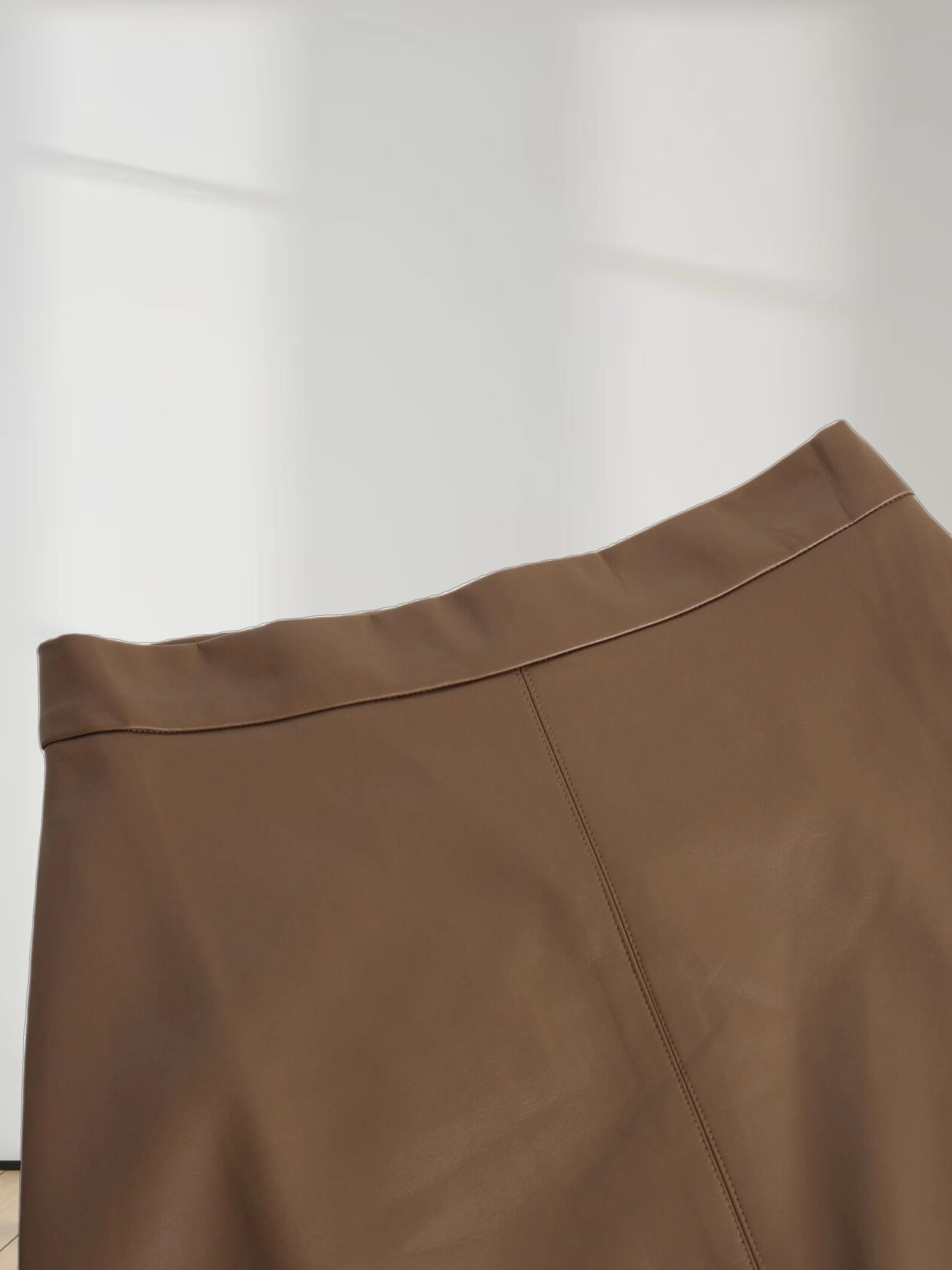 Leather A-Line Skirt-Olive