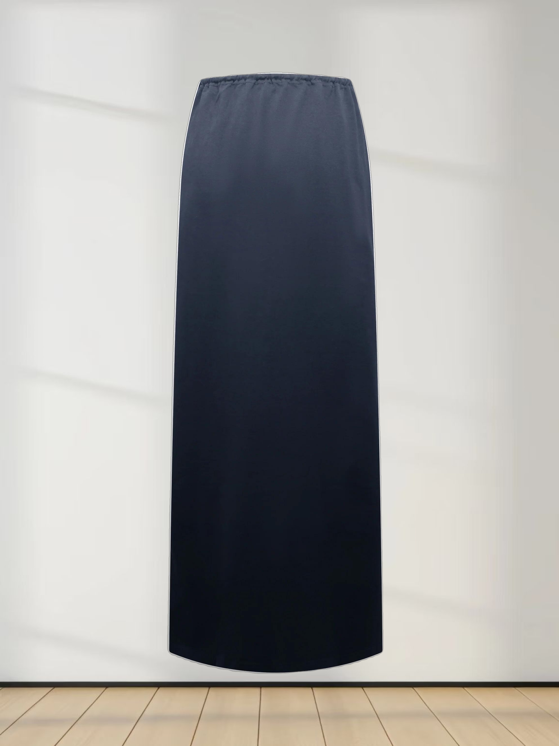 Straight Maxi Drawstring T-Shirt Skirt-Navy