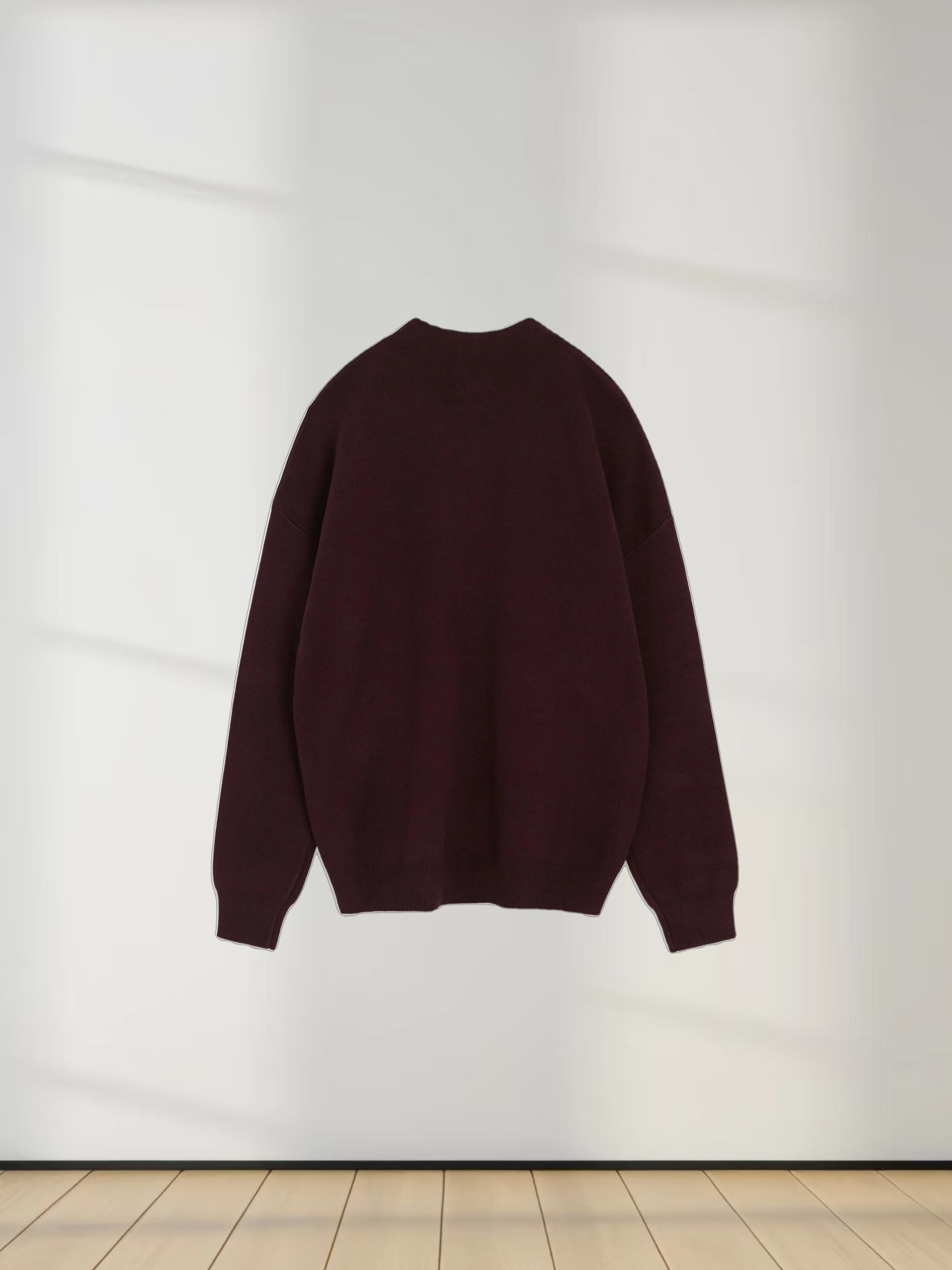 Mock Neck Thin Knit Sweater-Brown