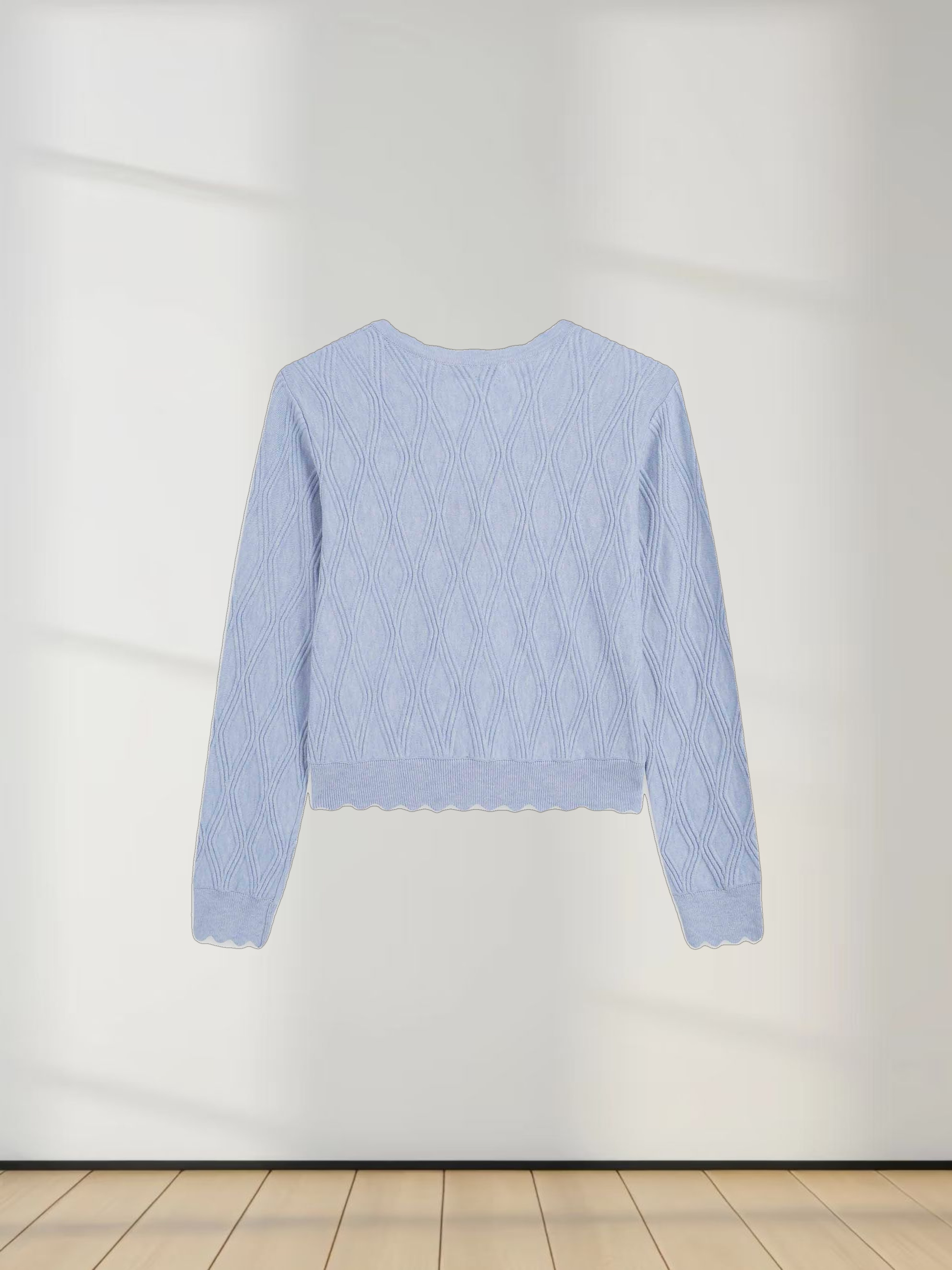 Scalloped Edge Cardigan-Light Blue Heather
