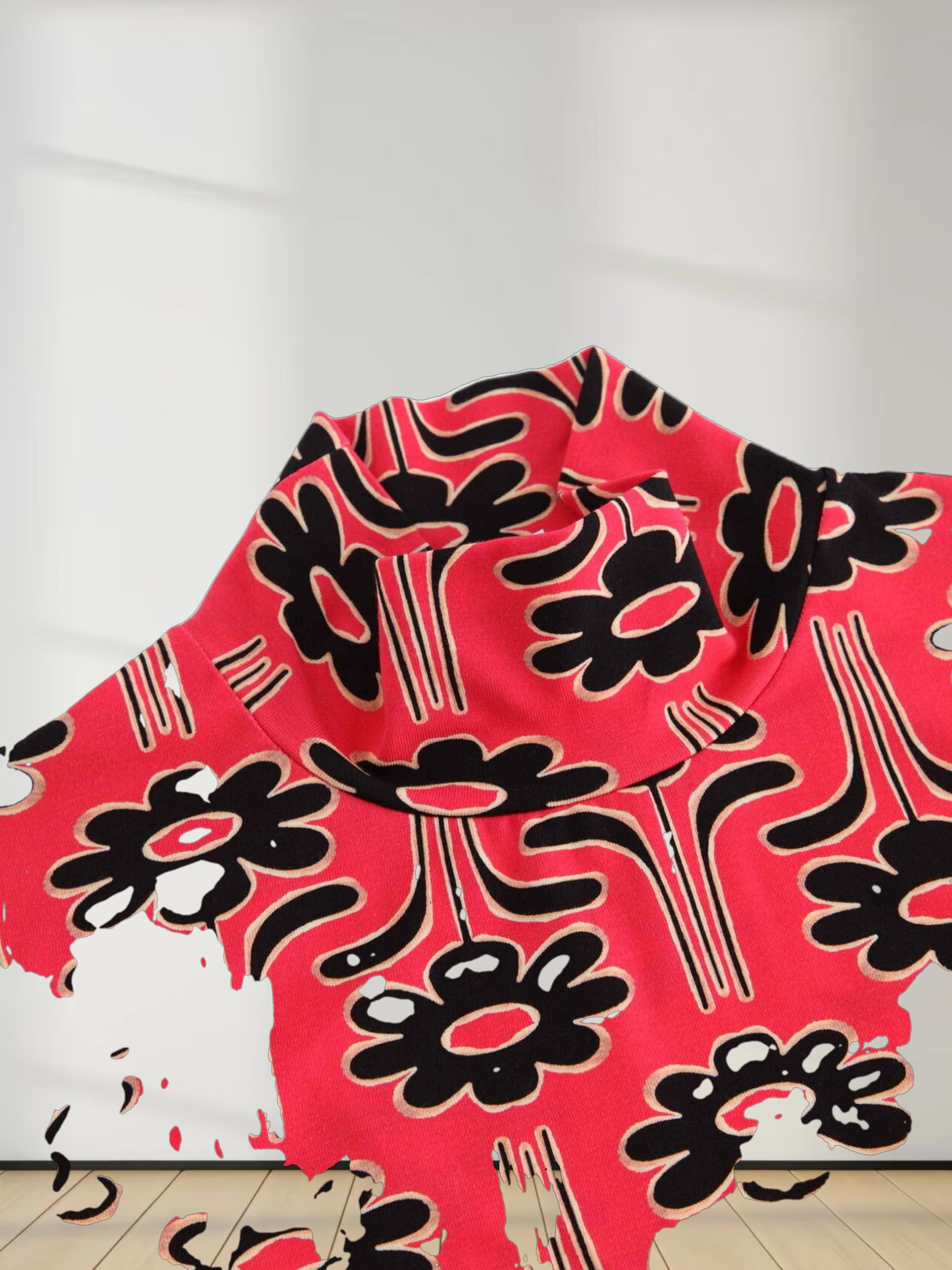 Design Turtleneck-Hot Pink Floral