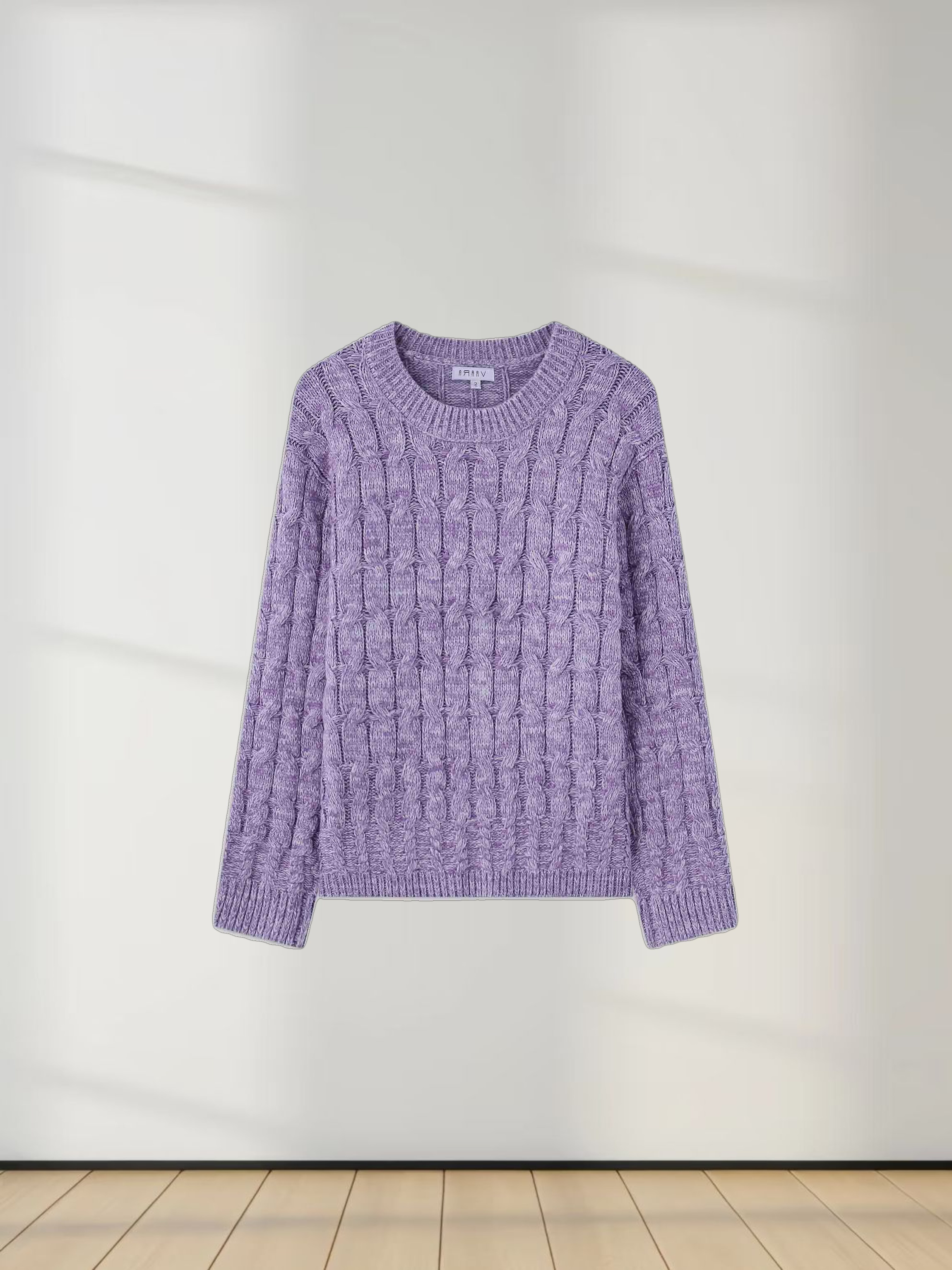 Chunky Heathered Cable sweater-Lavender/White