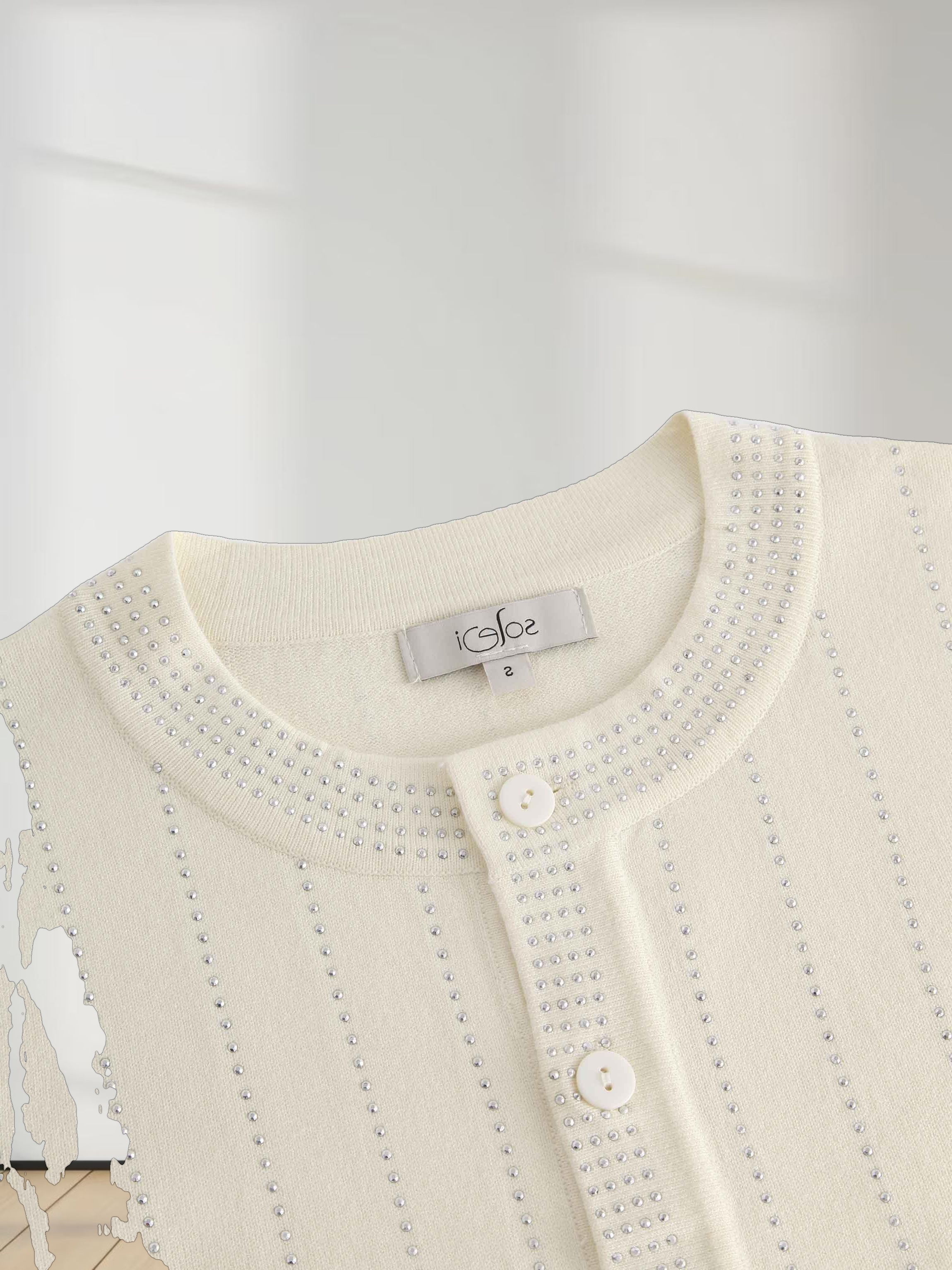 Crystal Pinstripe Crew Cardigan-Cream