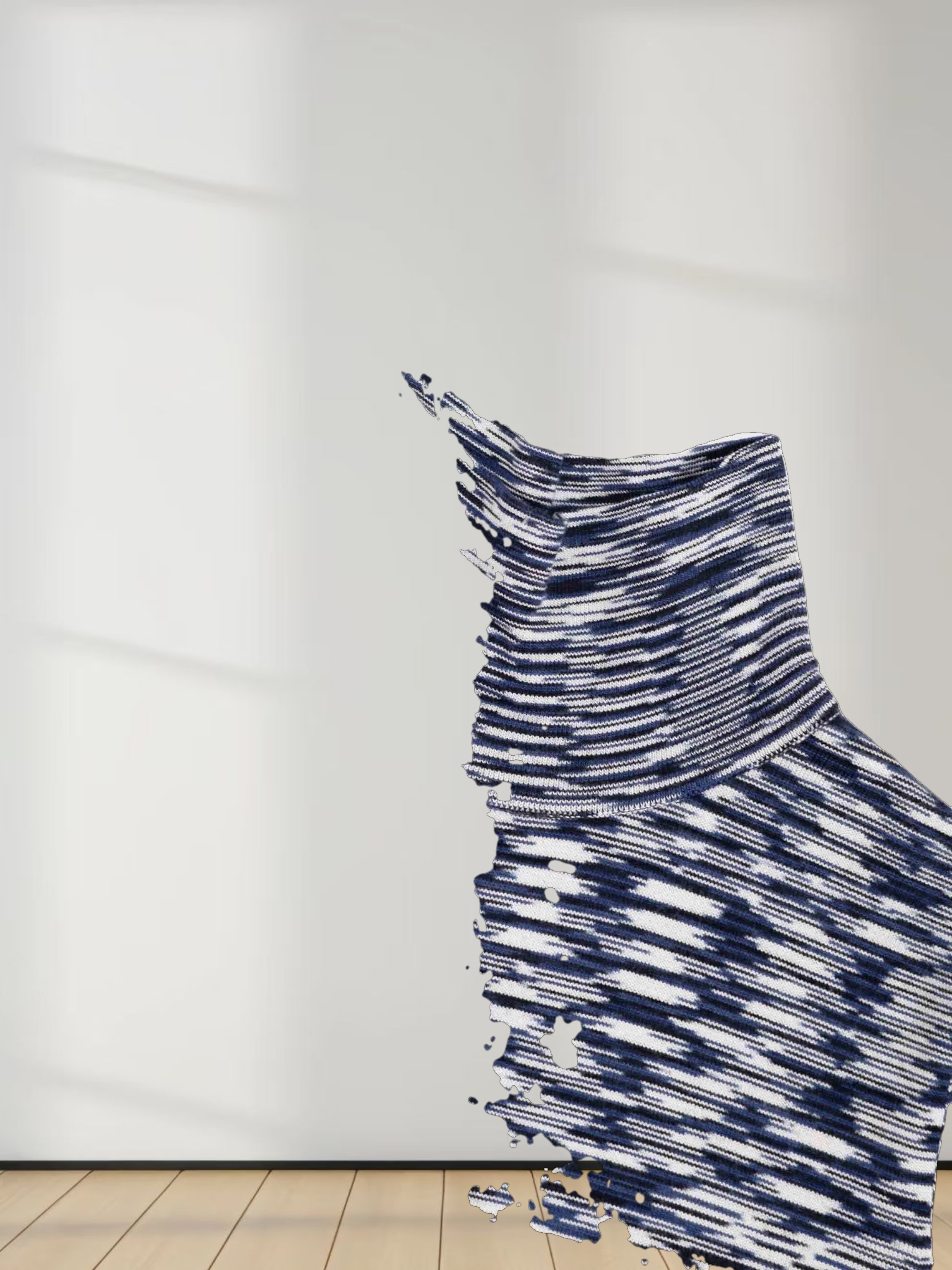 Abstract Stripe Knit Turtleneck-Navy