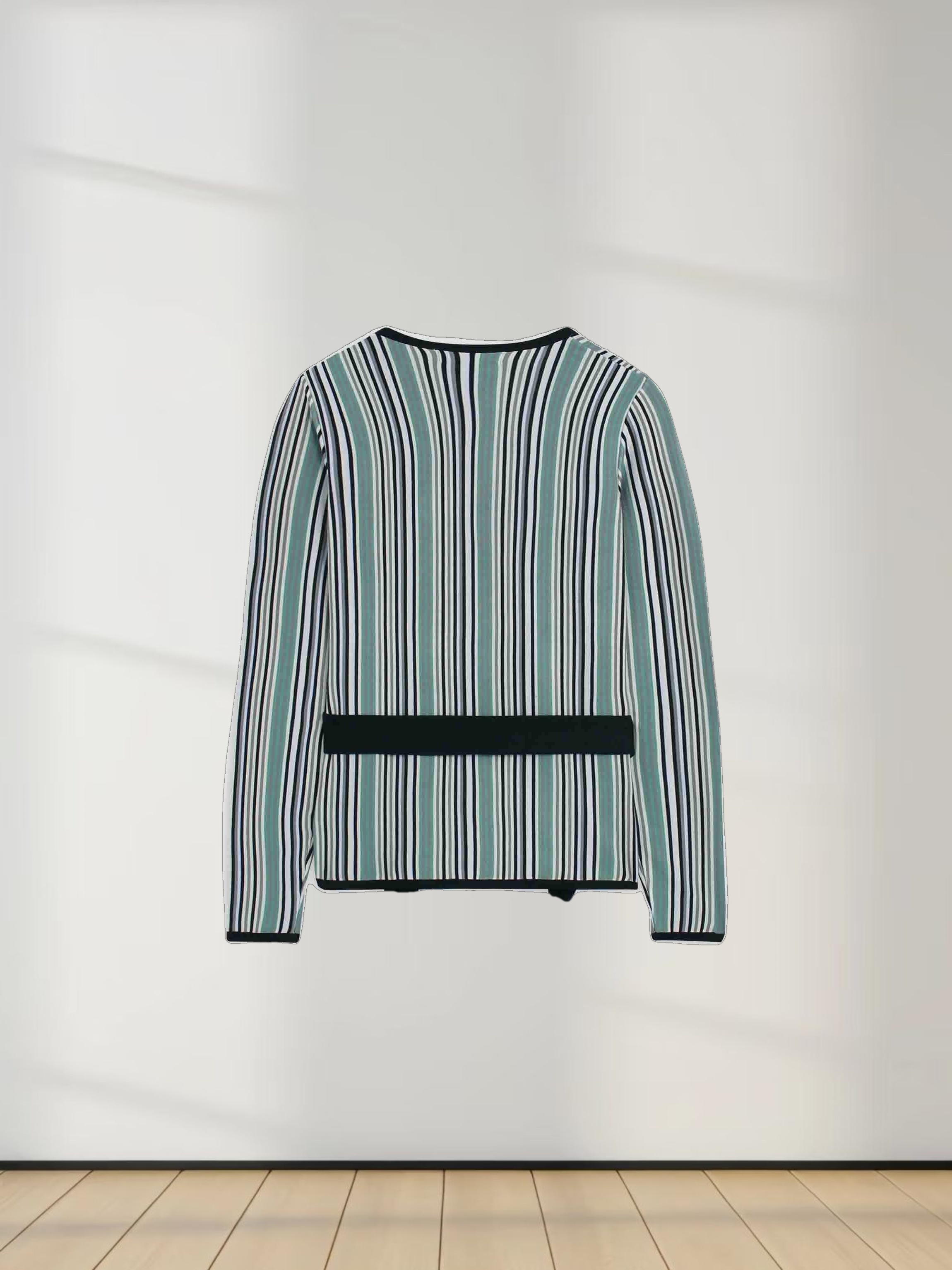 Silky Knit Wrap Sweater-Teal Stripe