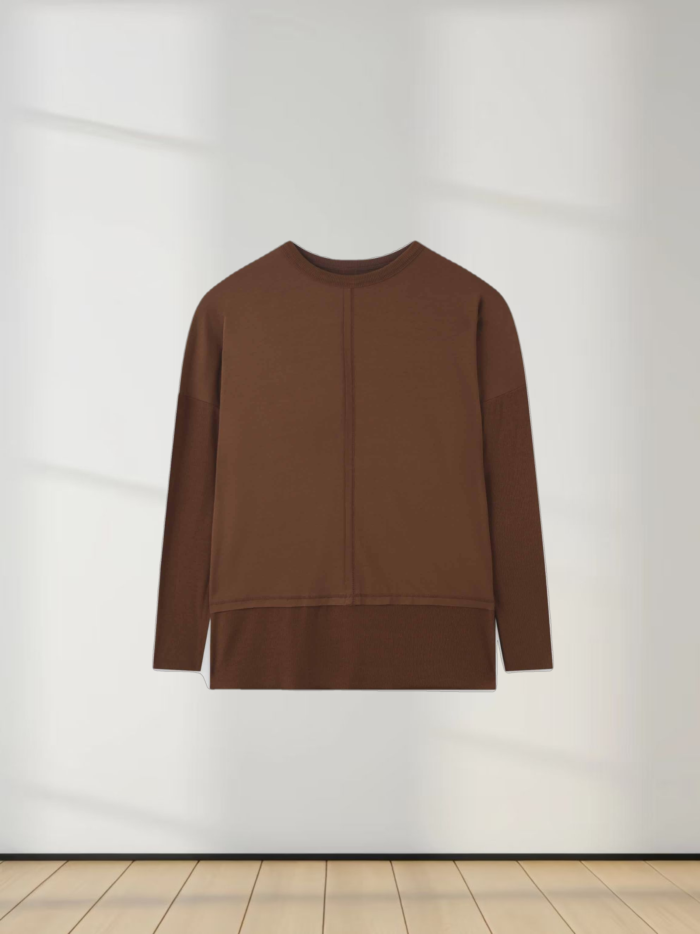 RIBBED BOTTOM T-SHIRT-MOCHA BROWN