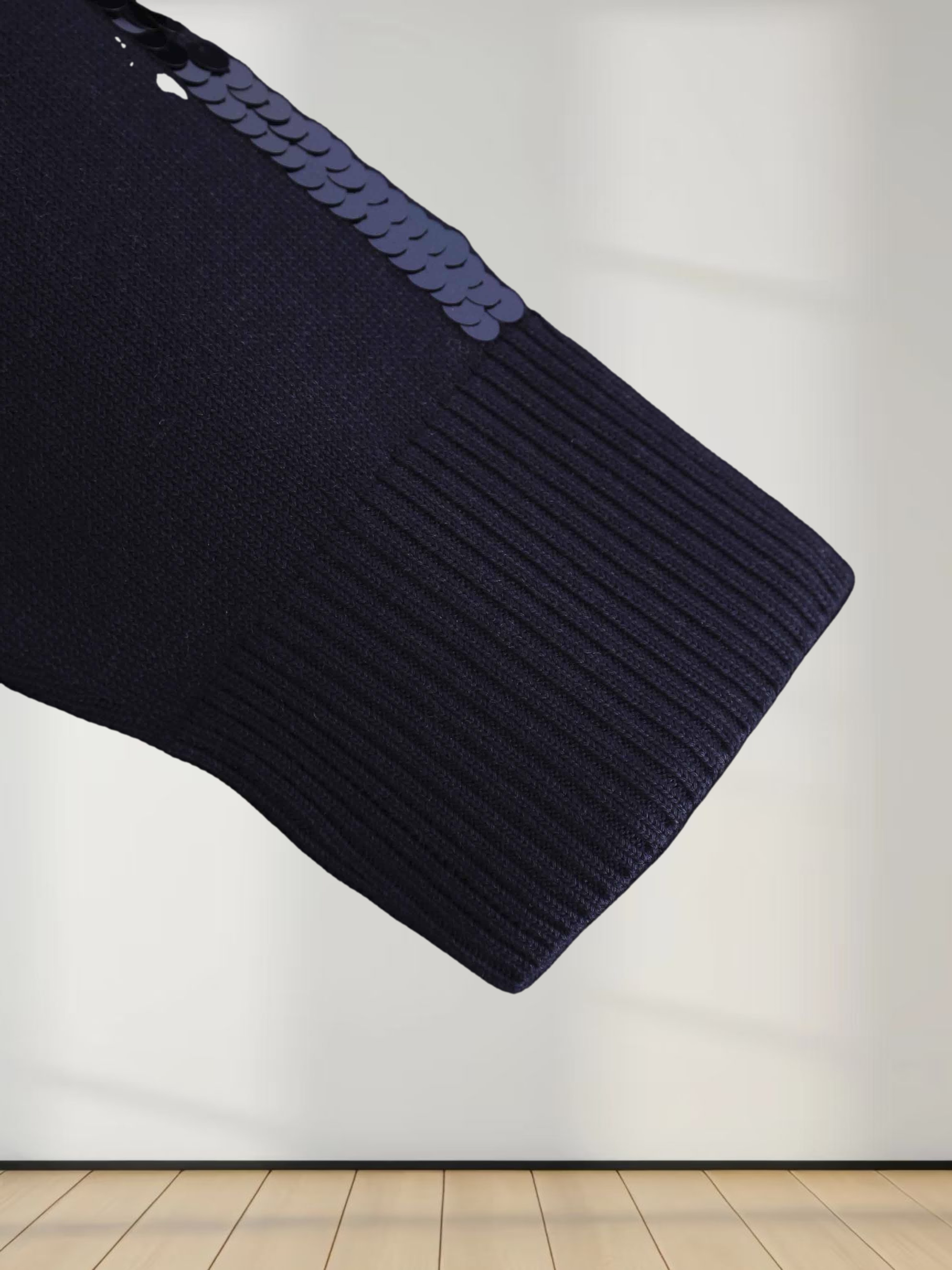 Sequin Trim Sweater-Navy