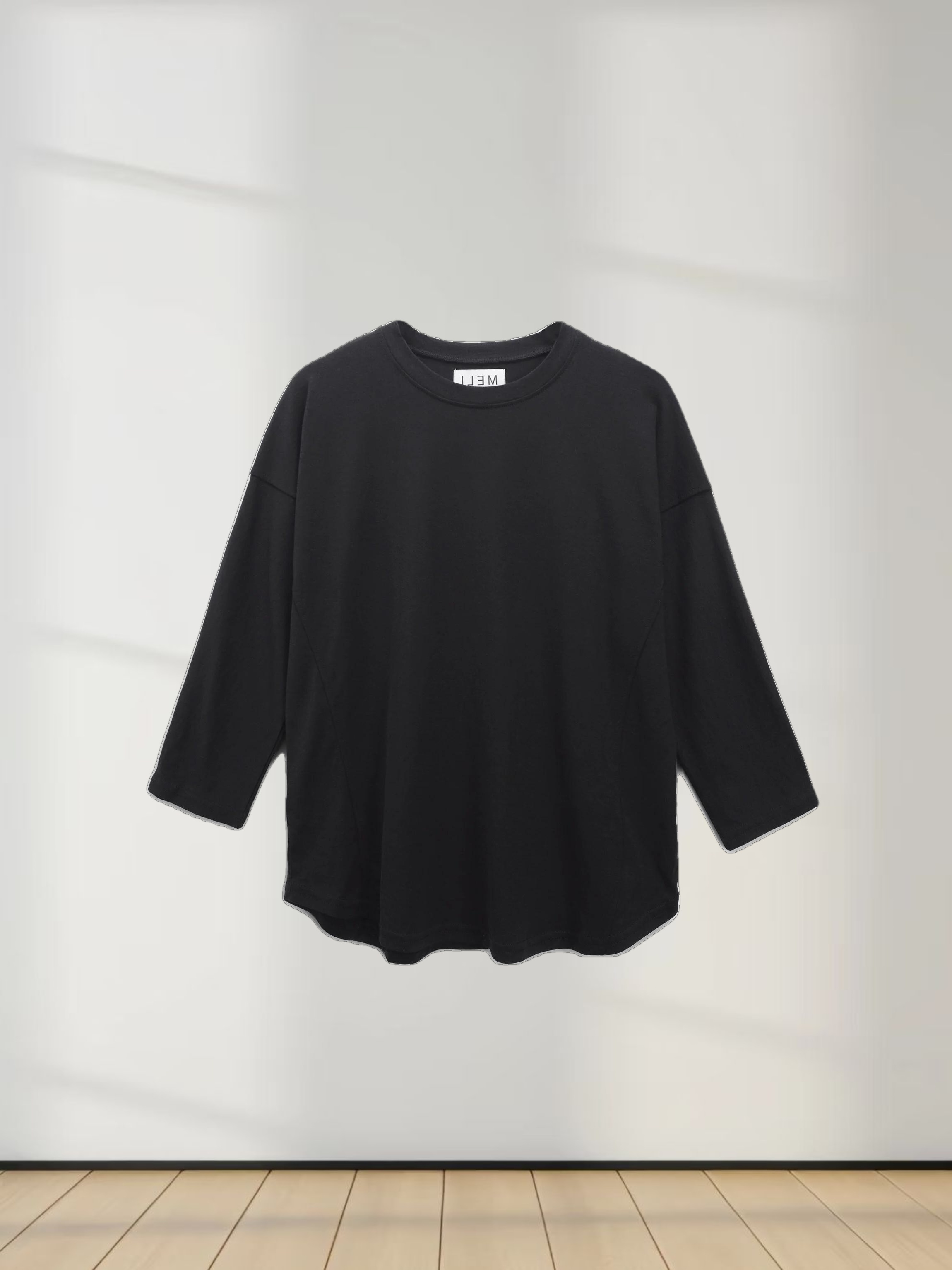 Pima Cotton Boxy Dolman Tee-Black