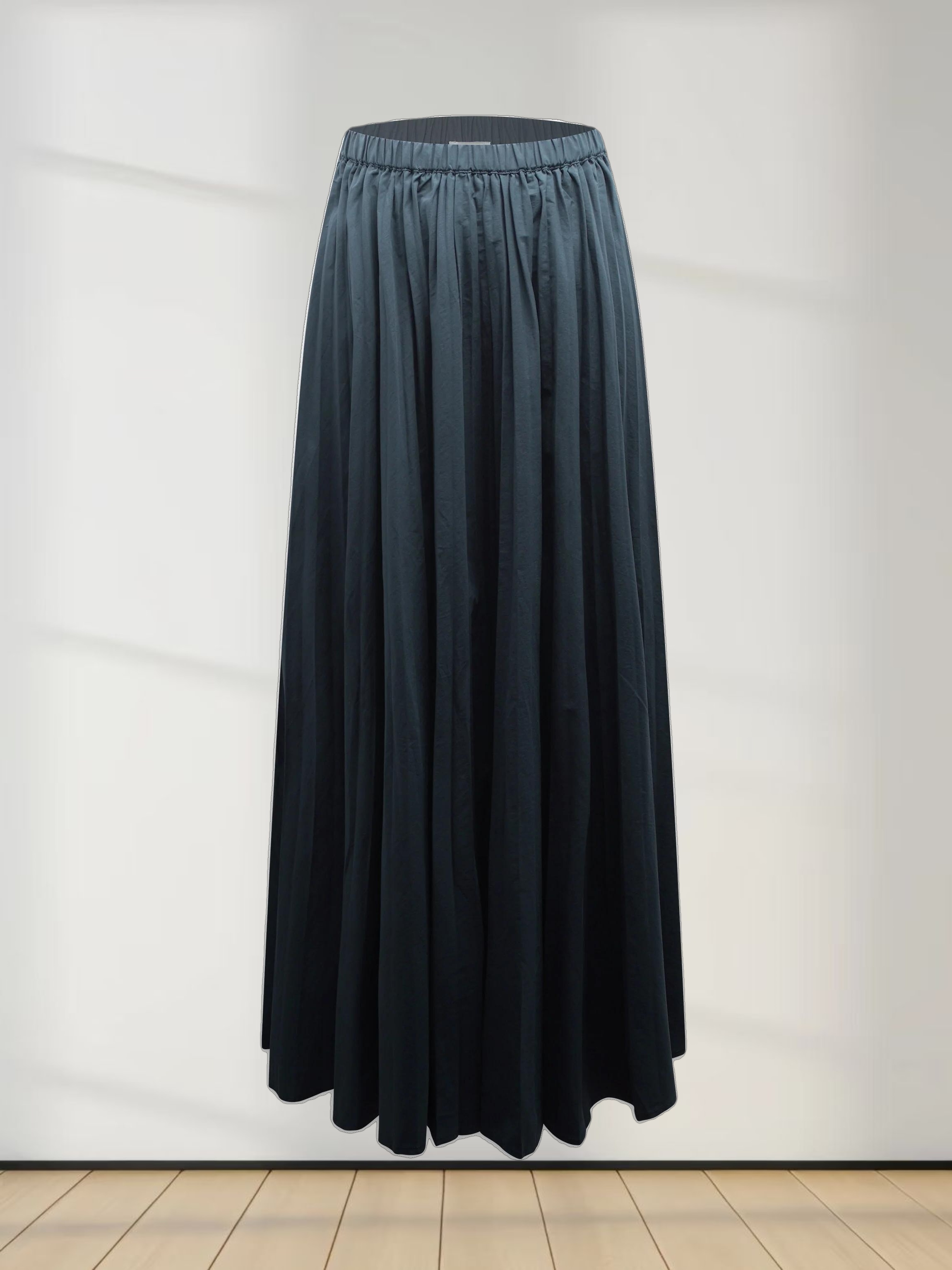 Micro Pleat Elastic Waist Skirt-Navy