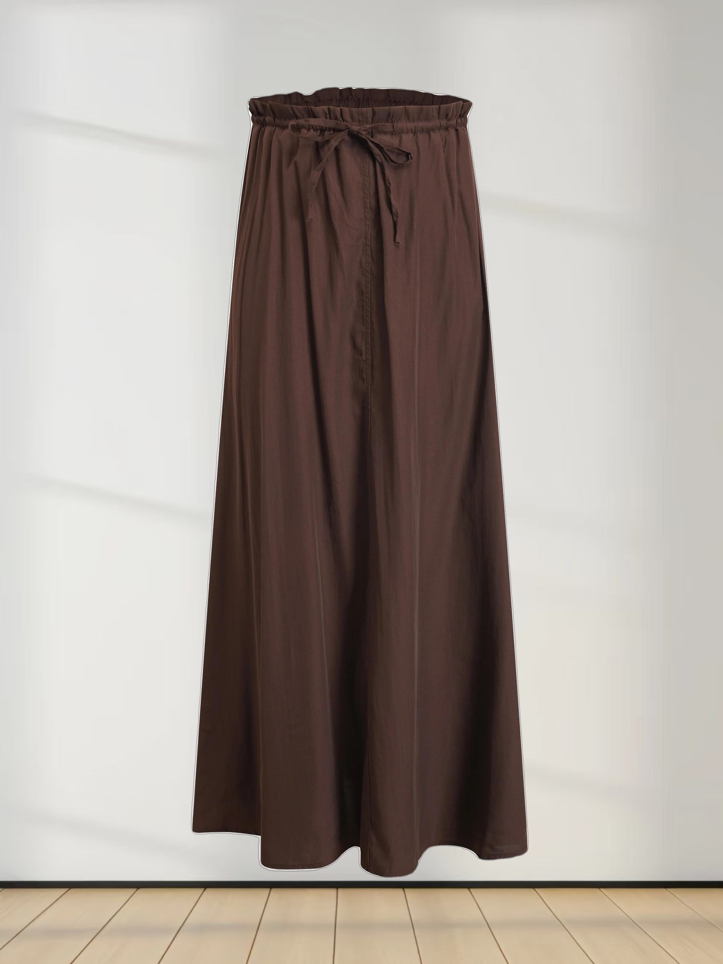 DRAWSTRING RUFFLE SKIRT-BROWN