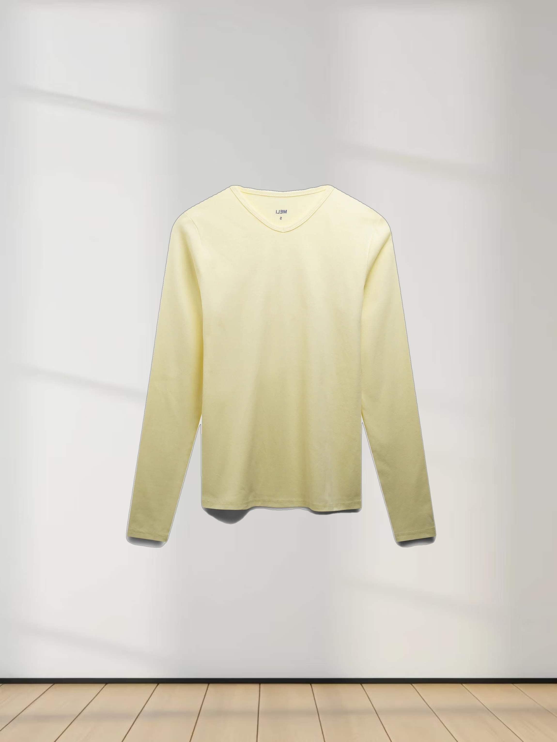 Basic High V Tee Long Sleeve-Buttery Yellow