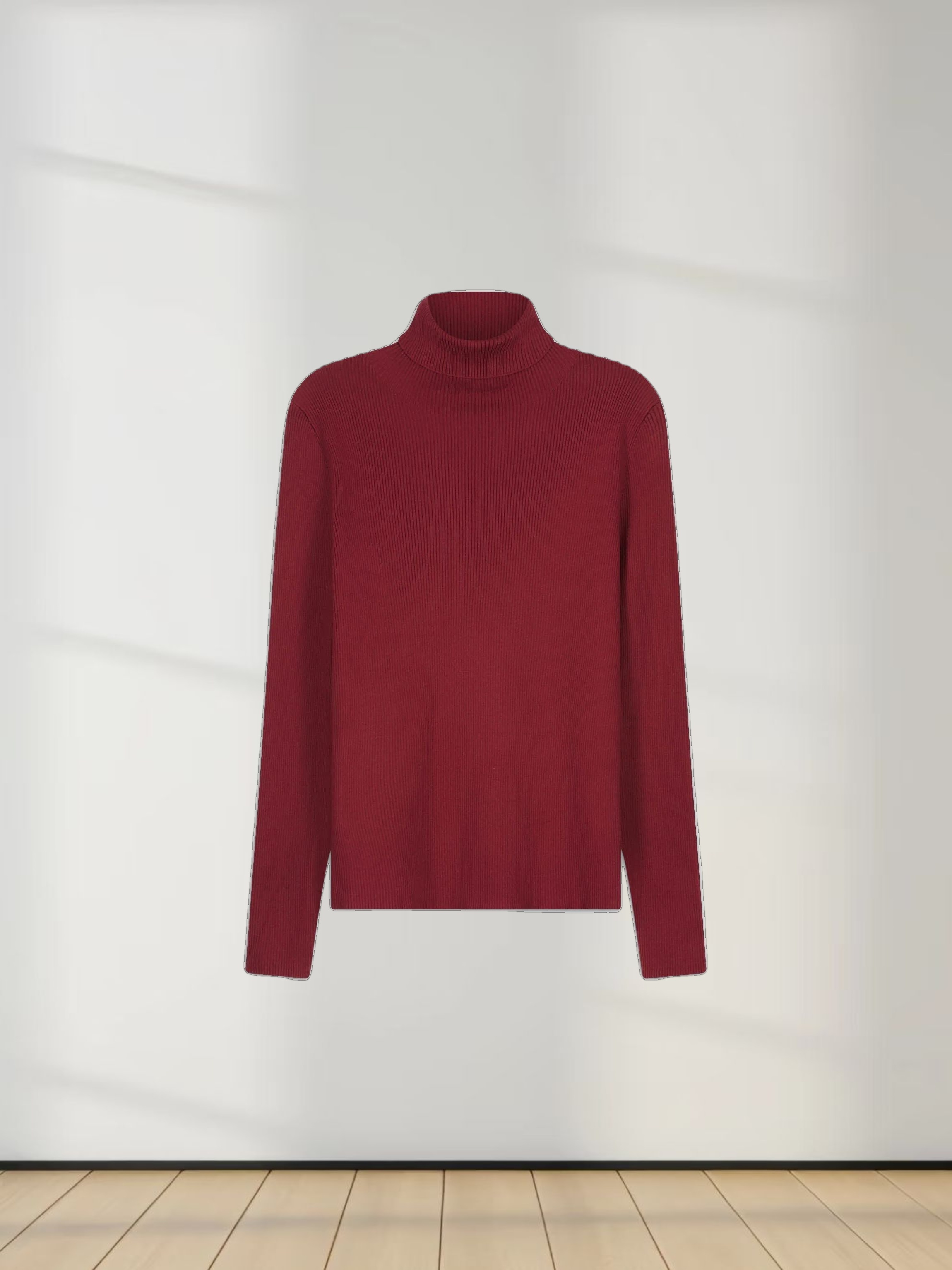 Knit Ribbed Turtleneck-Maroon