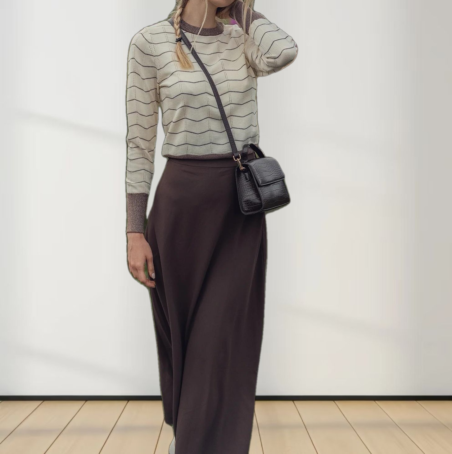 Crepe Flare Skirt-Brown