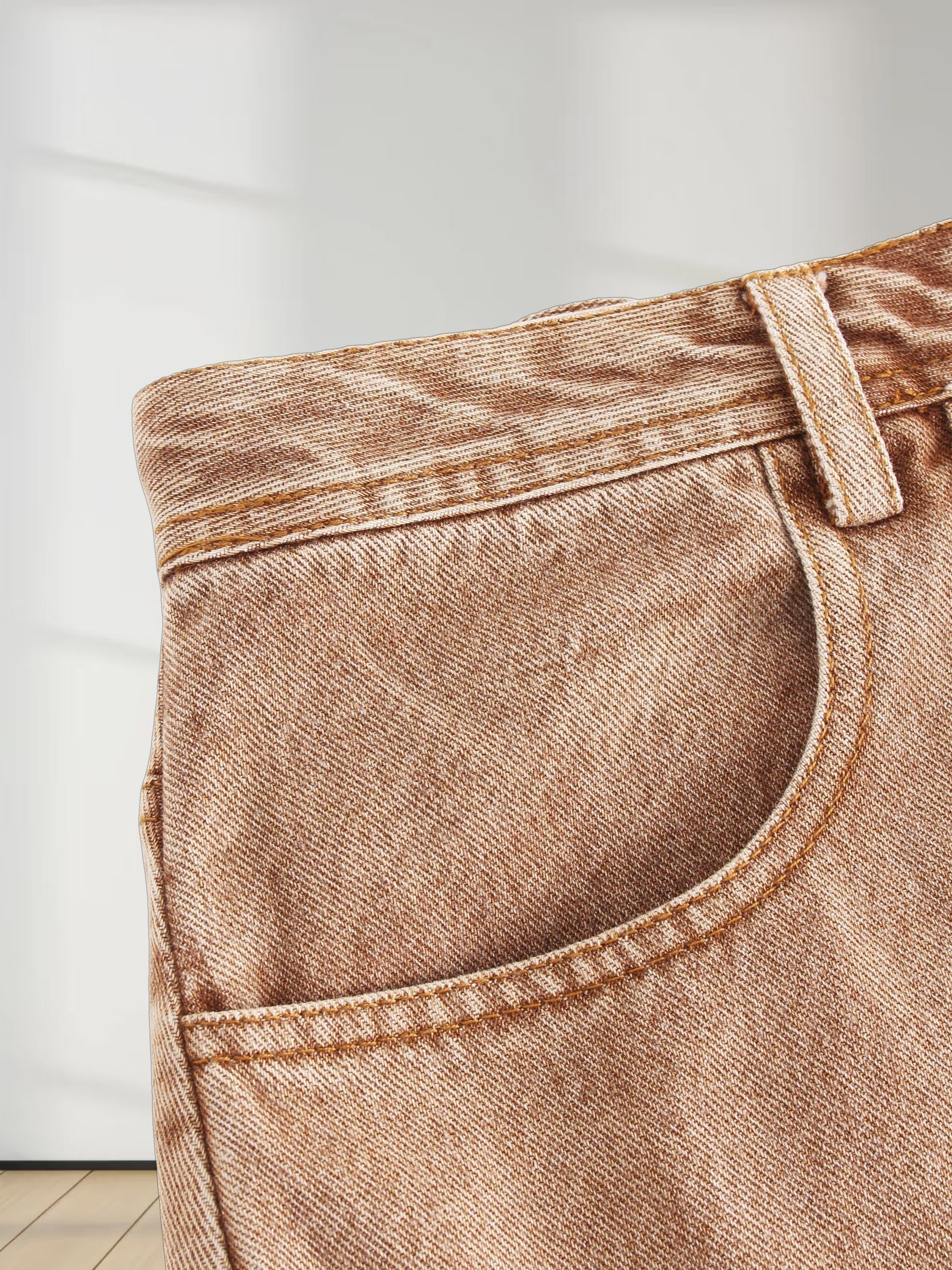 Denim Seamed Skirt-Brown