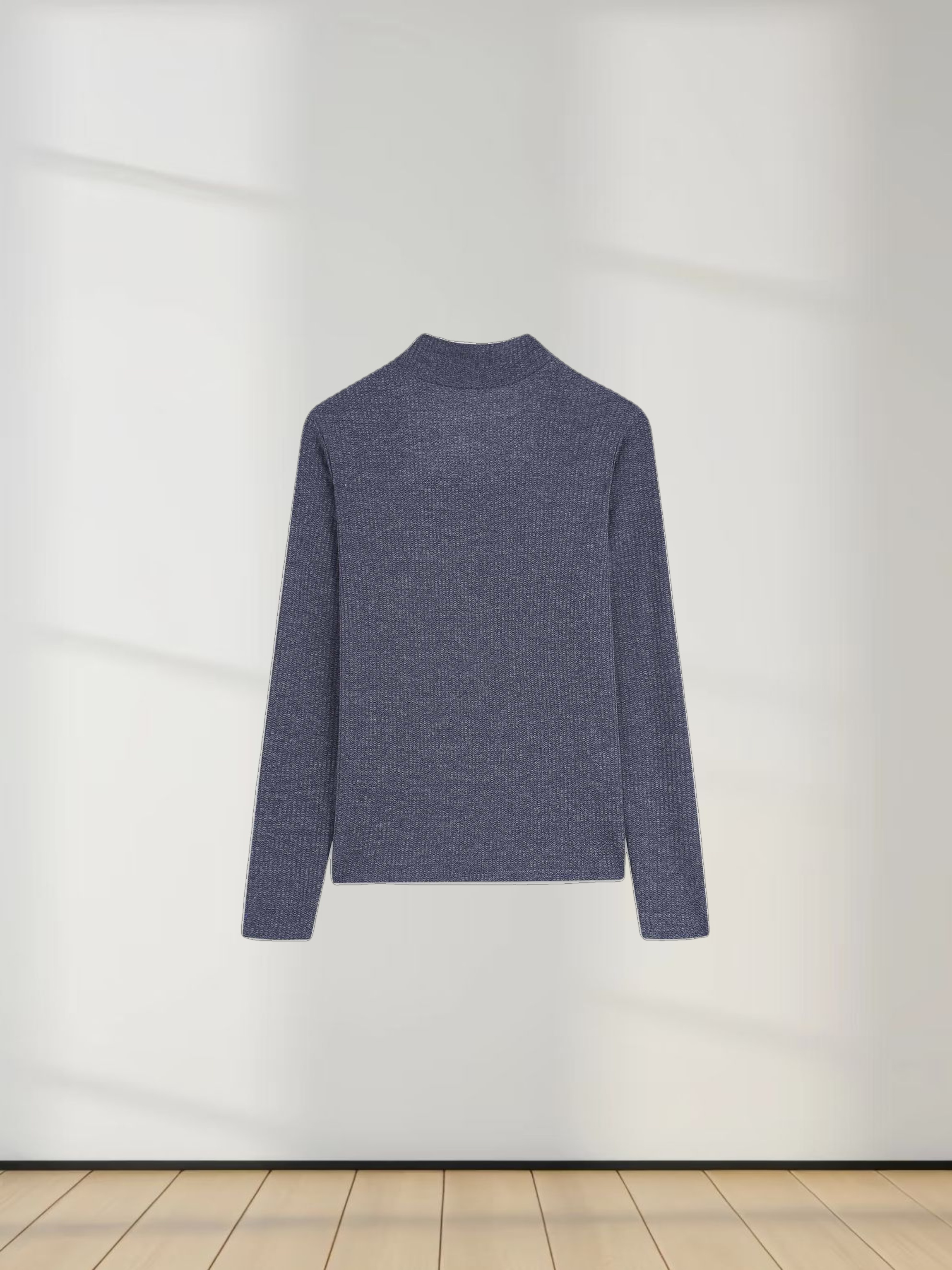 Textured Stretch Turtleneck-Blue