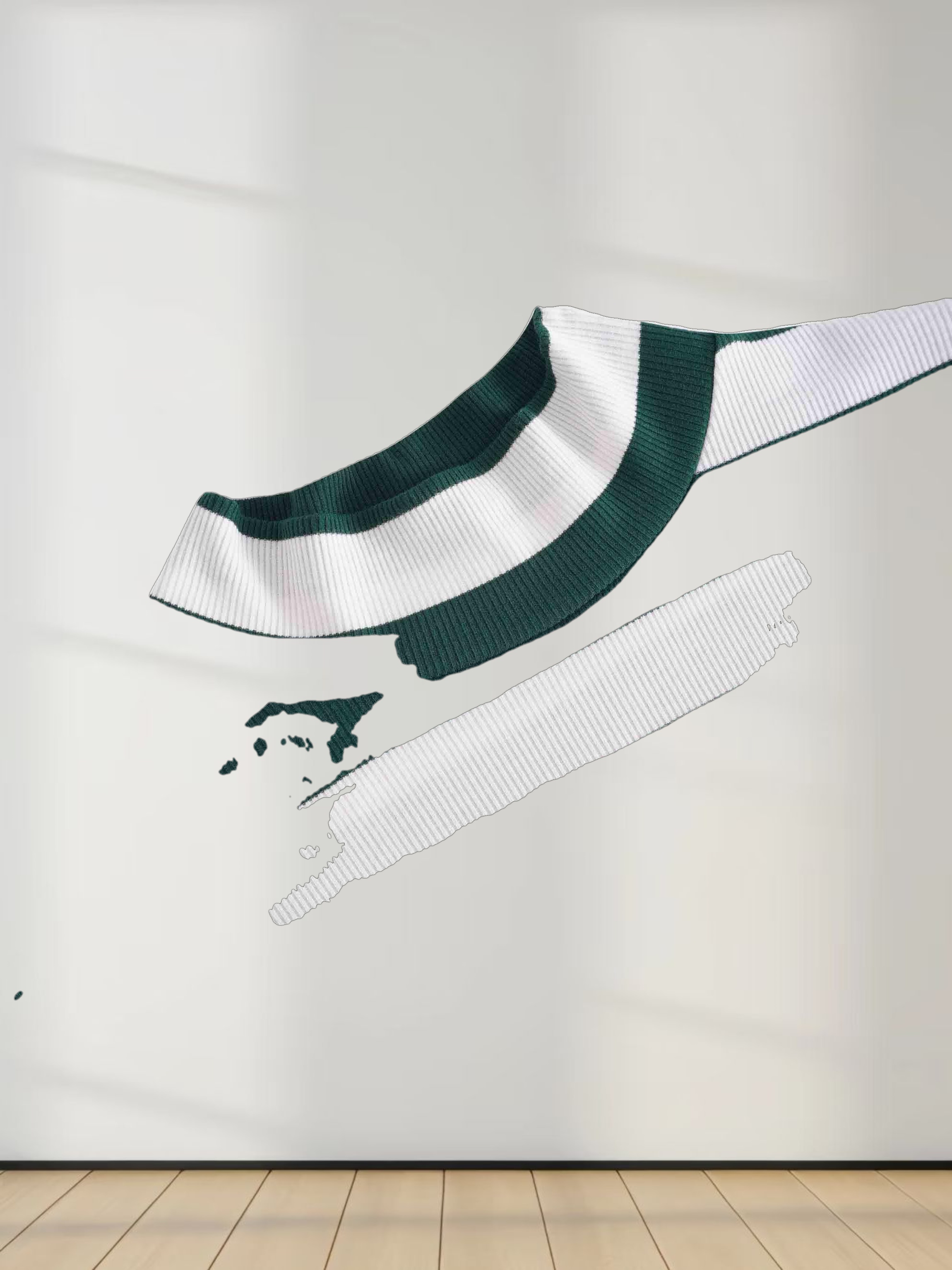 Striped Ribbed Turtleneck-Emerald/Cream