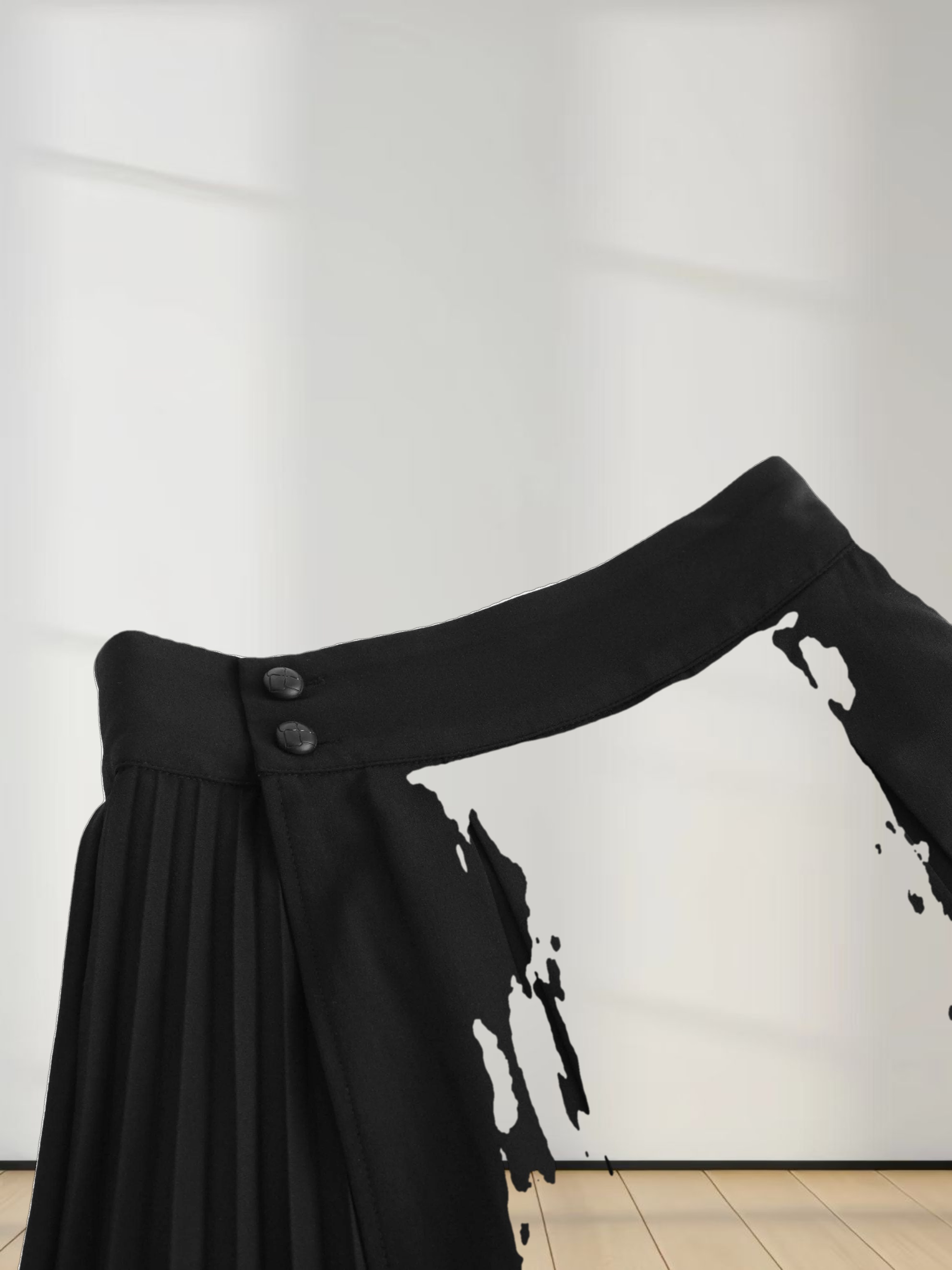 Crossover Mix Pleat Skirt-Black