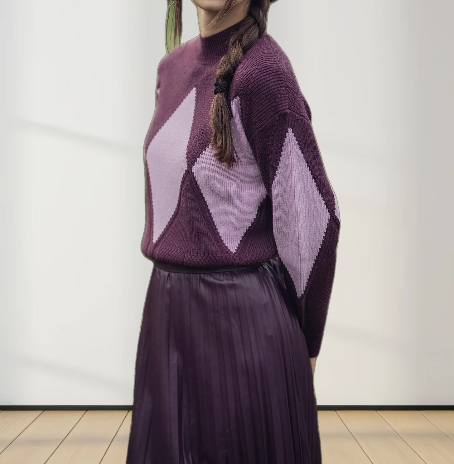 Center Diamond Sweater-Wine/Lilac