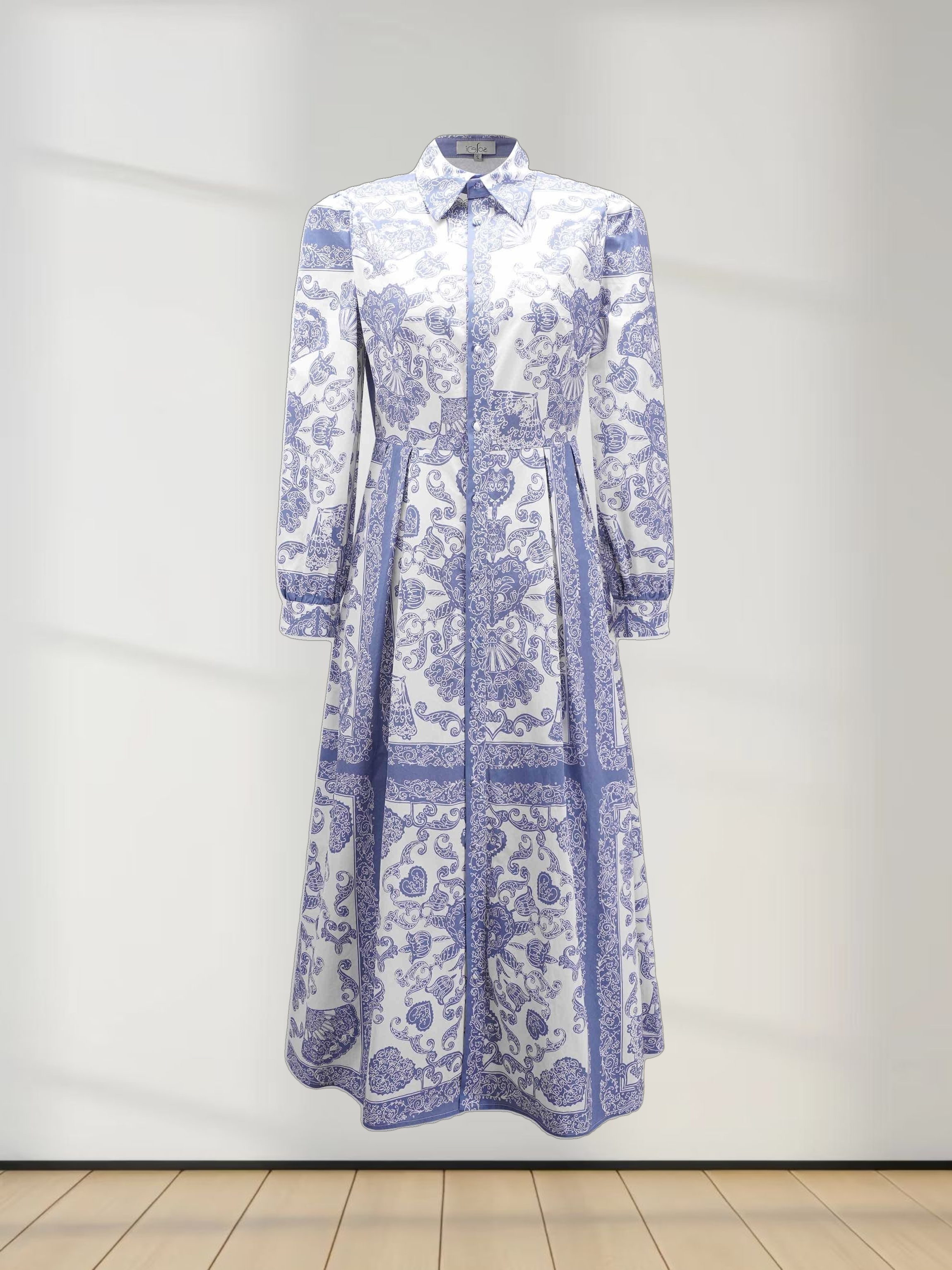 Royal Damask Dress-Blue