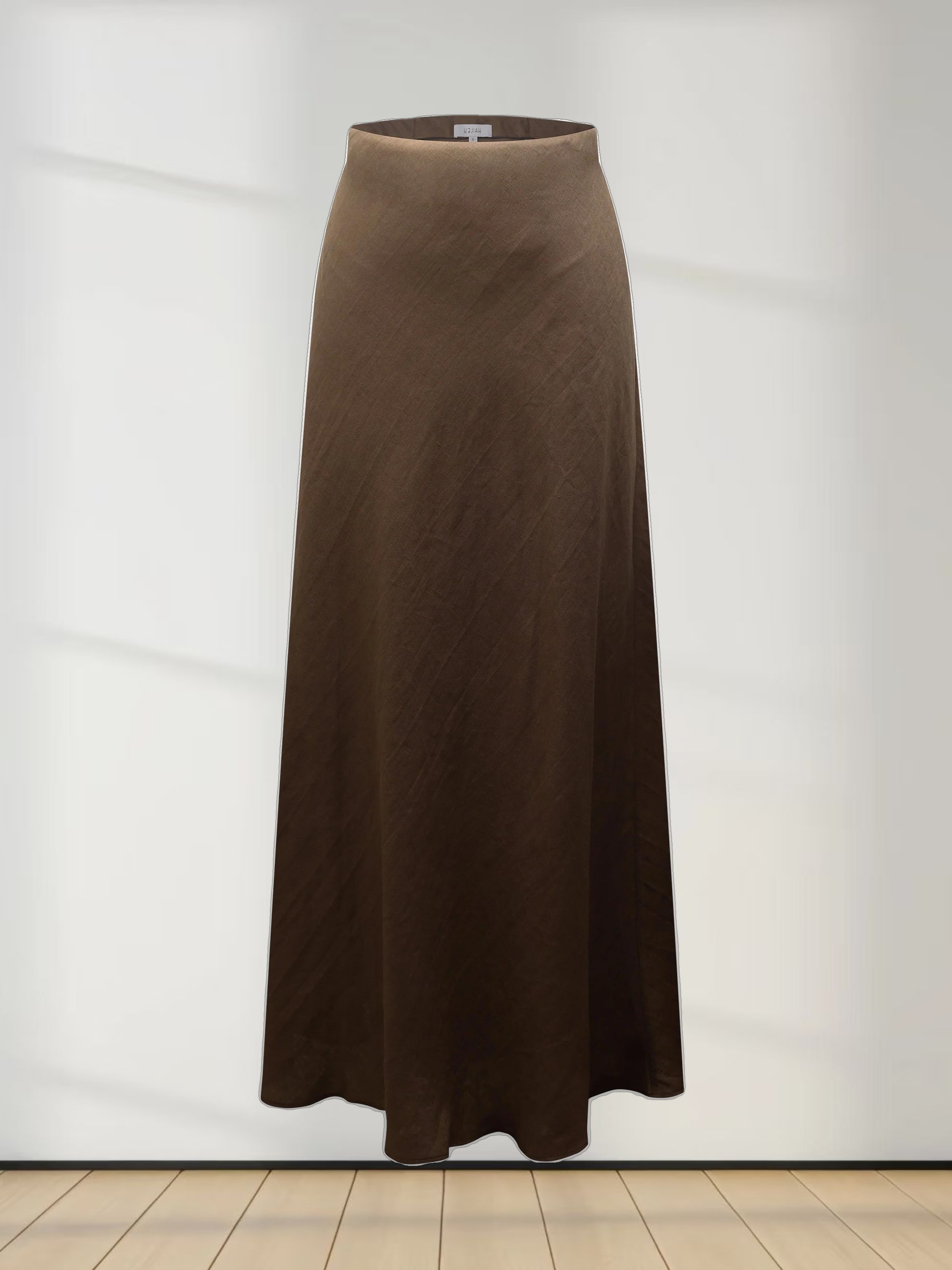 Linen Slip Skirt-Brown