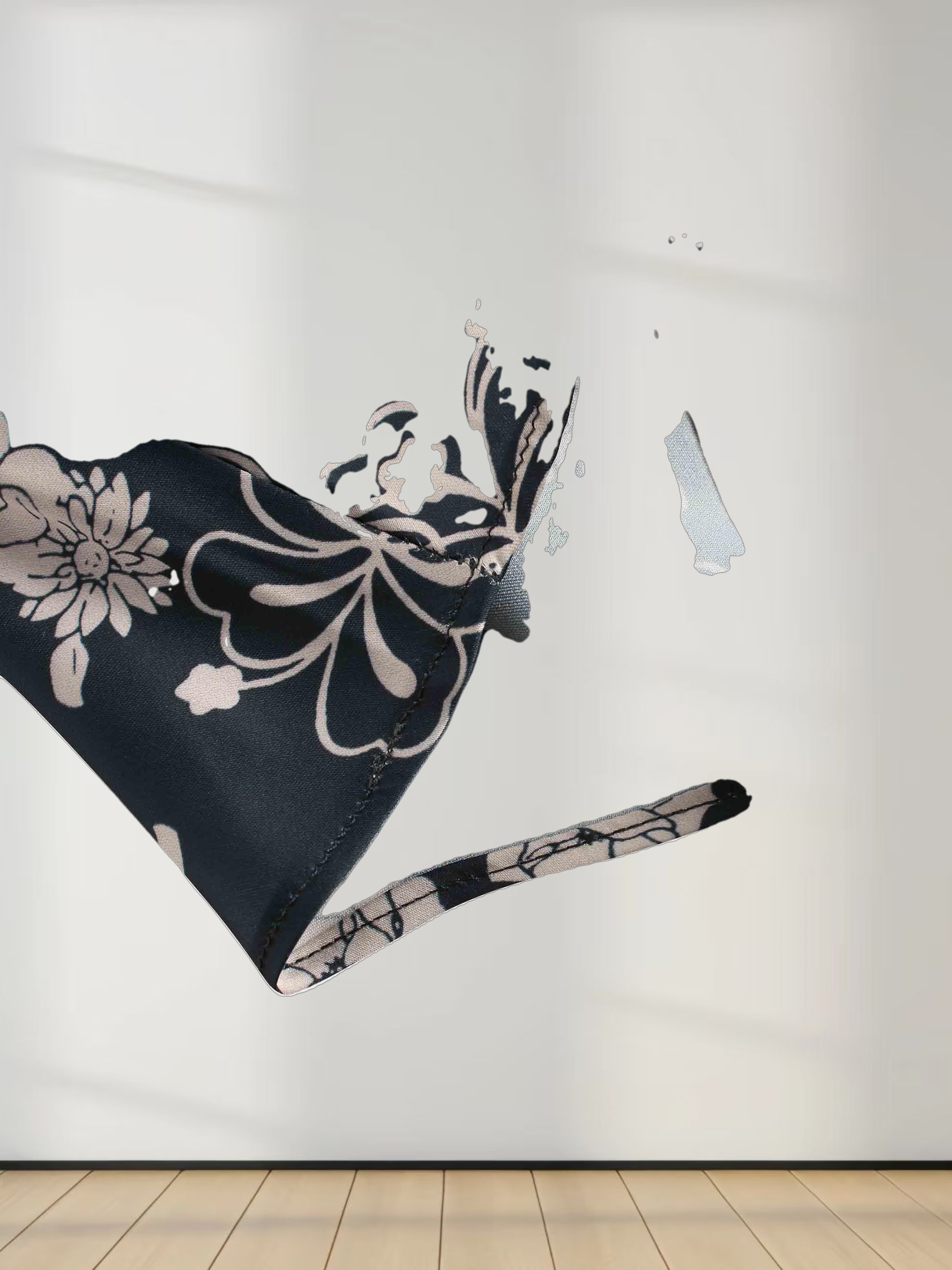 Printed Faux Satin Slip Skirt-Navy/Taupe Floral